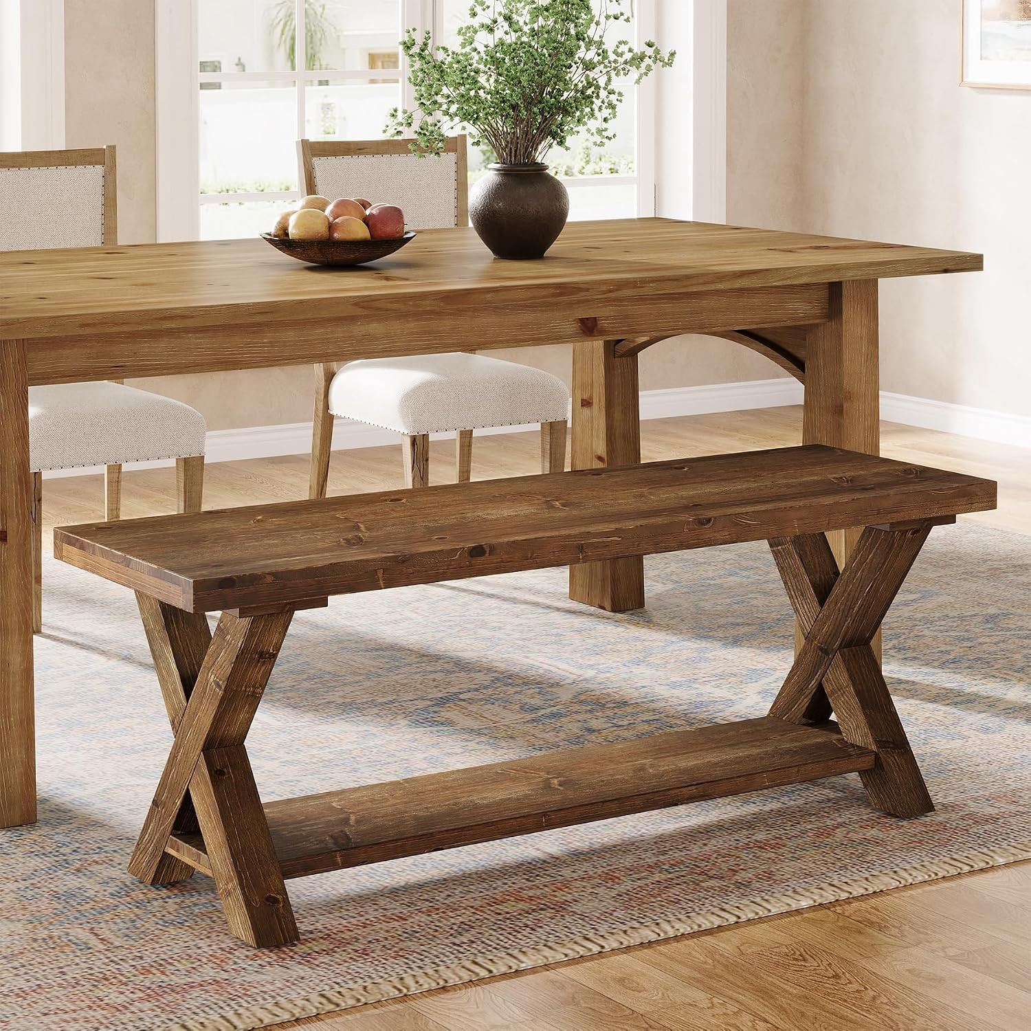 43.3'' Solid Wood Dining Bench Modern Wooden Kitchen Table Bench for Dining Room