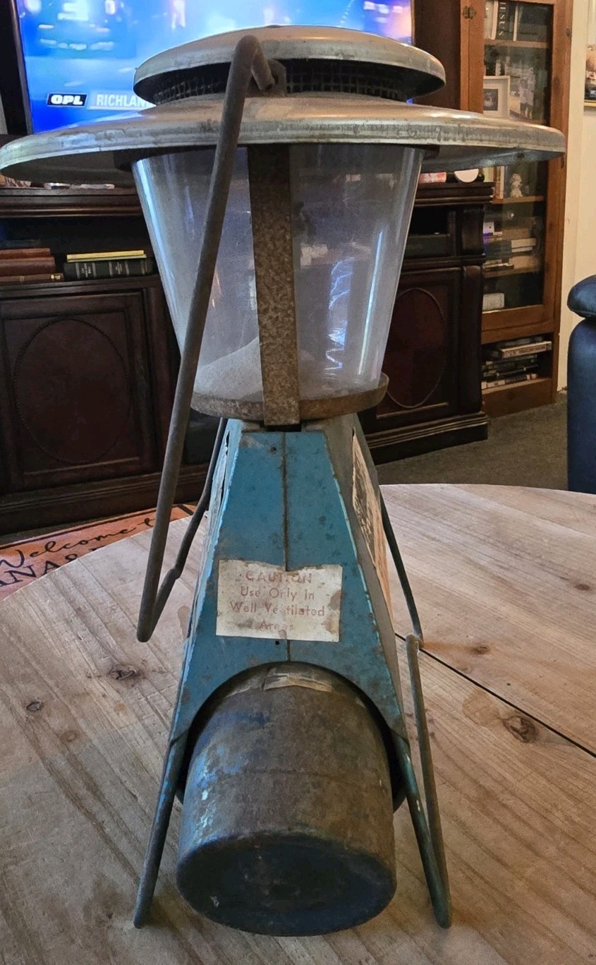 Vintage Turner Propane Camping Lantern Teal Blue