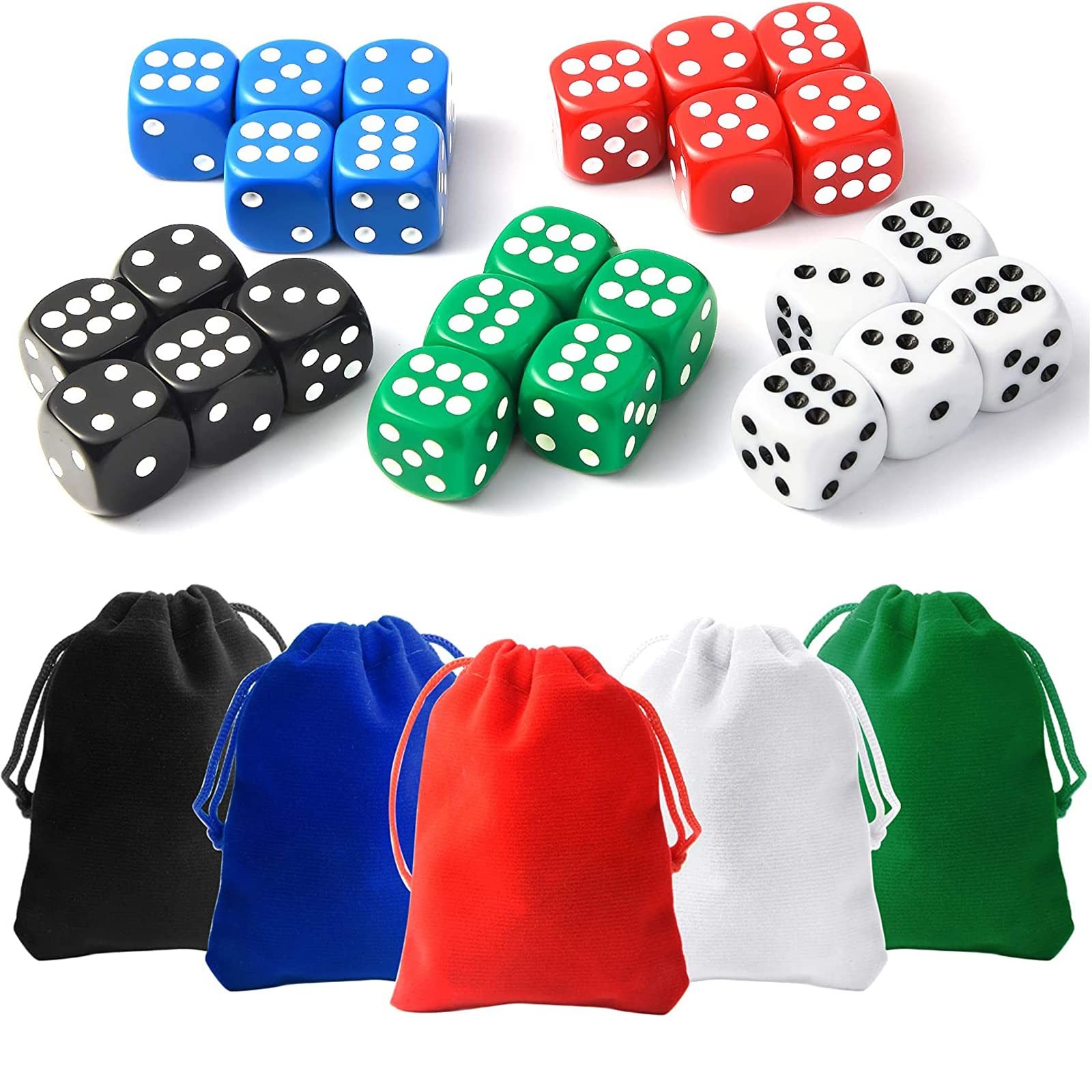 25 Pieces Dice Set 6 Sided 5 Colours Spot Dice with Bags for Tenzi, Farkle, Y...