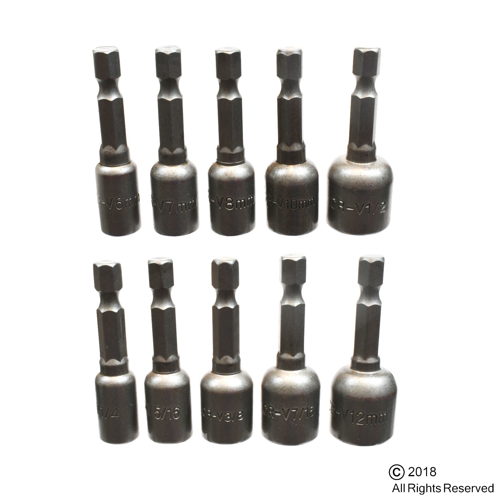 10pc Magnetic Nut Driver Set SAE & Metric Nut Setter Power Drill Bit 1/4" Shank