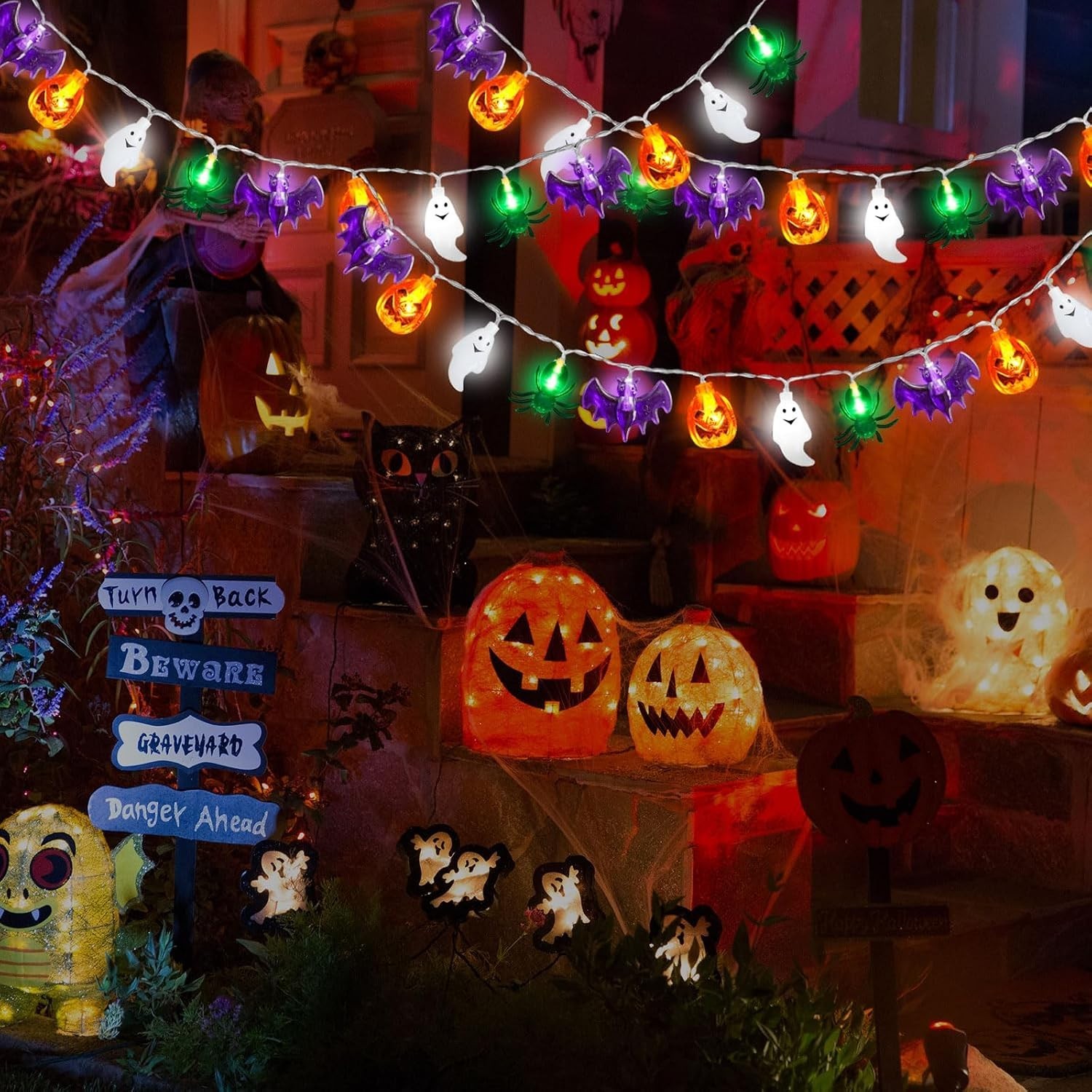 Battery-Operated 20FT Waterproof Halloween Twinkle Lights - Pumpkins & Ghosts