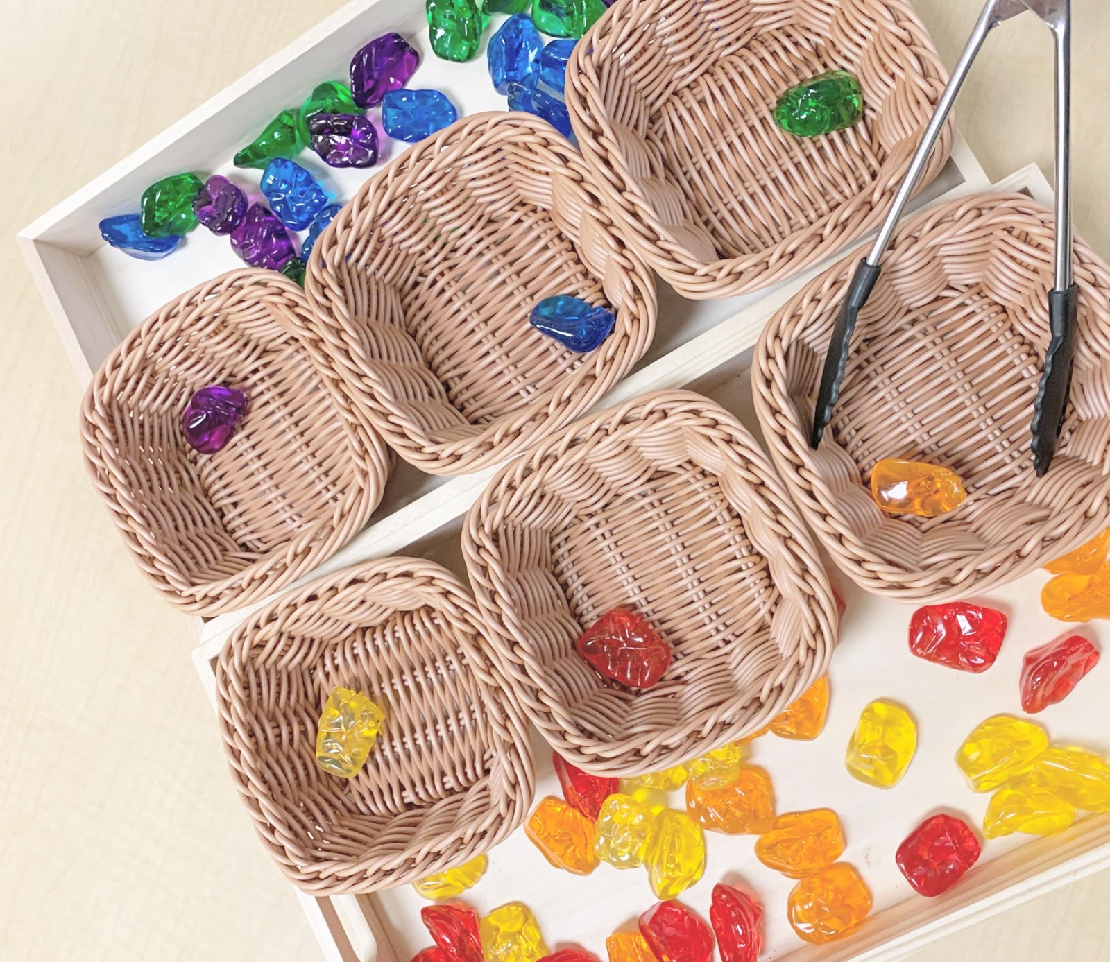 6 PCS 5 Inch Square Plastic Woven Storage Baskets Bins For Shelf Desktop