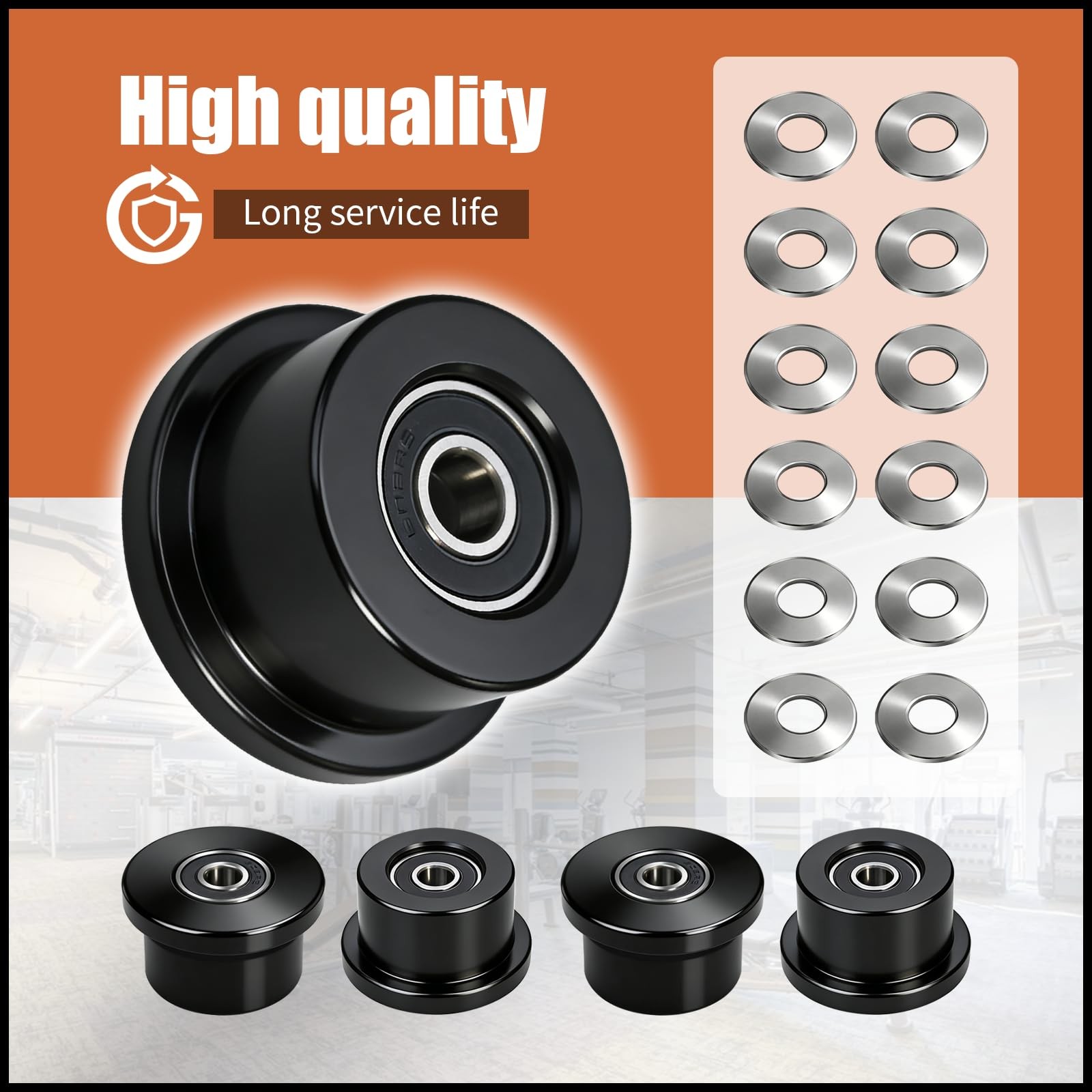 "4 Machined Wheels/Rollers for Total Gym Models 1000 to 1900 Replacement"
