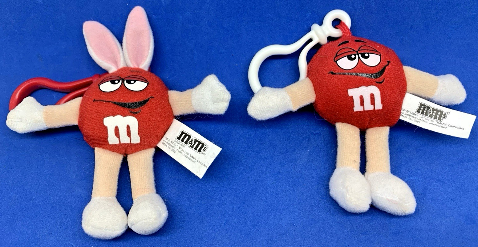 Red M&M's Clips - Set of 2 - One w/Rabbit Ears - GREAT FOR EASTER BASKET