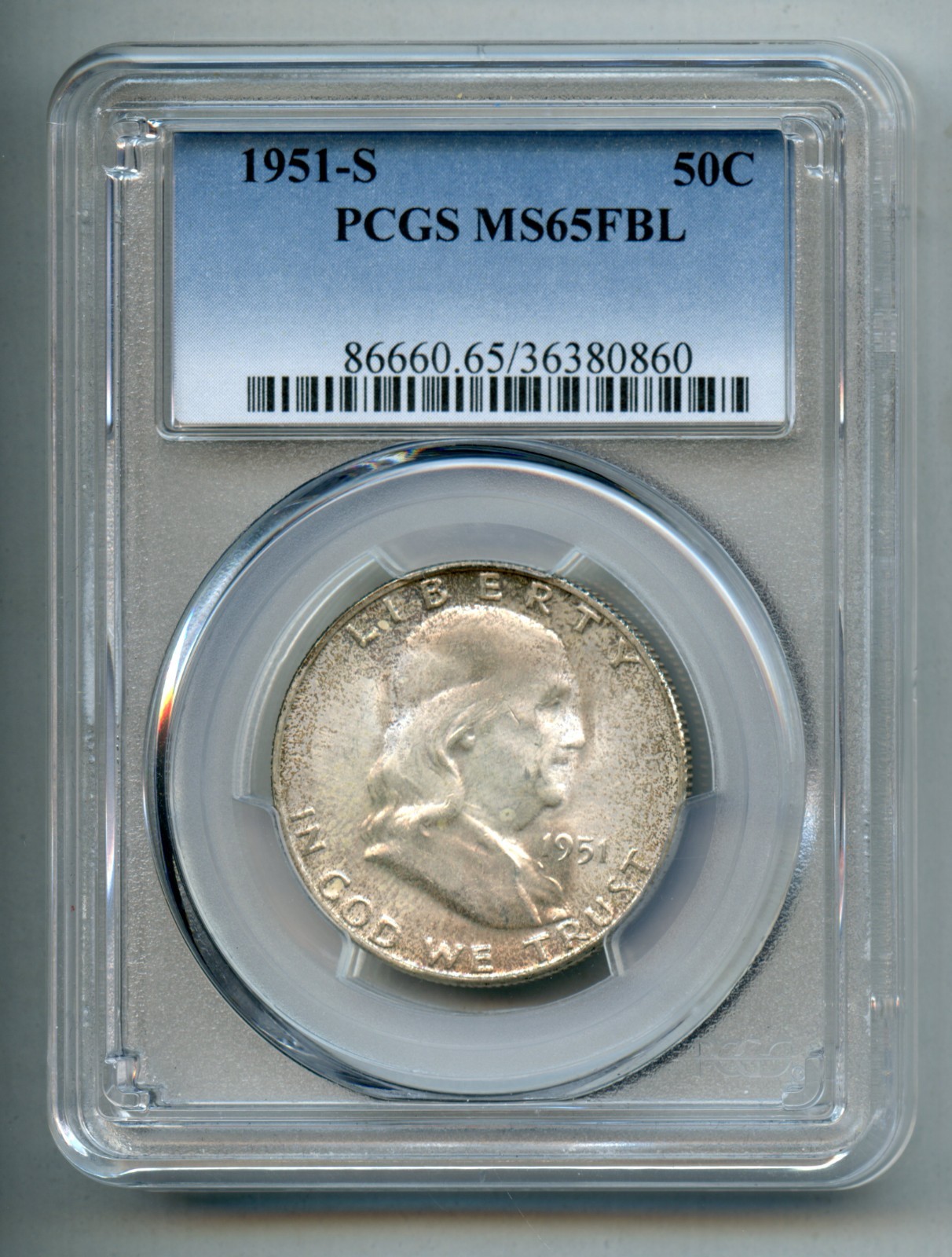 1951 S Franklin Silver Half Dollar PCGS MS 65 FBL