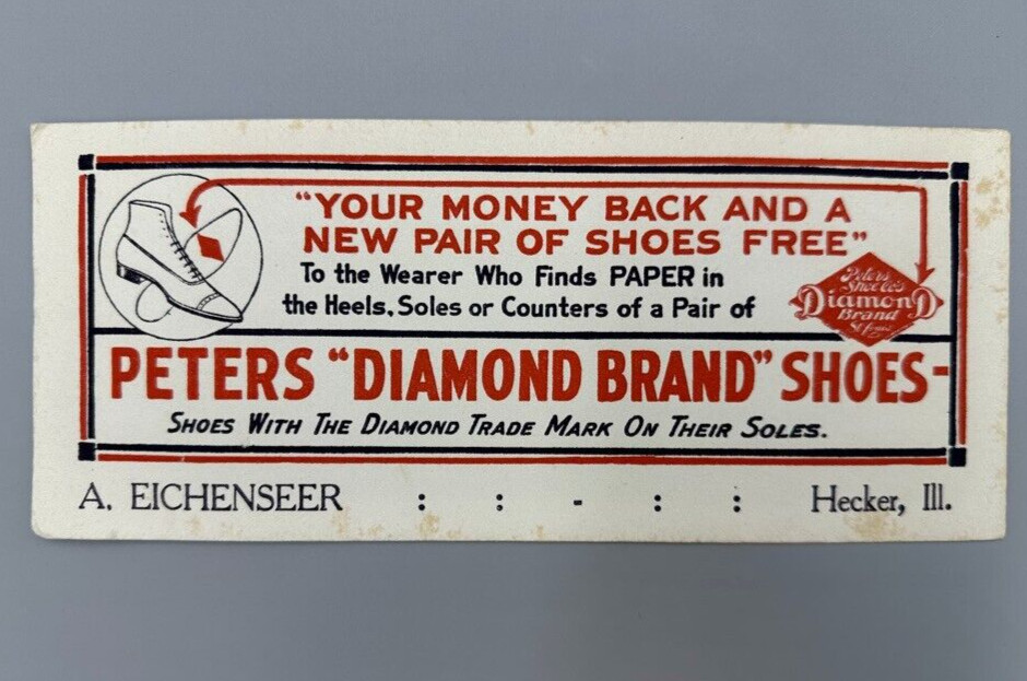 c 1920 PETERS Diamond Brand SHOES Advertising Ink Blotter HECKER Illinois
