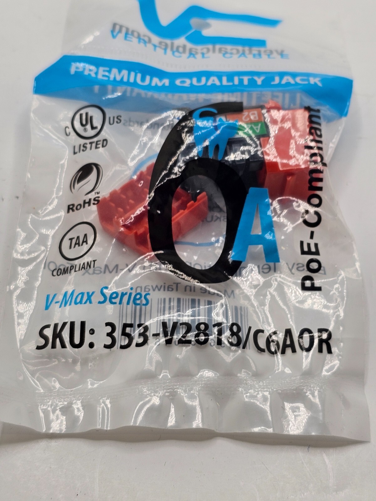 (QTY 20) Vertical Cable 353-V2818/C6A0R Keystone Jack, V-Max Series RED