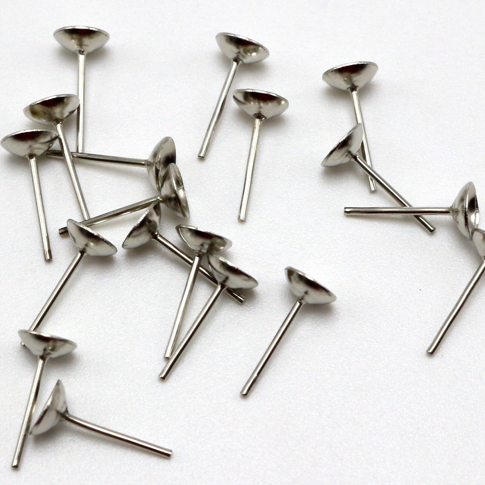 200 pcs Silver Blank Round Cup Peg 6mm Earring Stud Ear Post Pin with Stopper