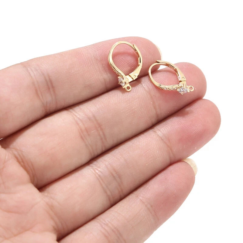 High Quality Brass Micro Pave Cubic Zirconia Gold Plated Brass Earring Hooks