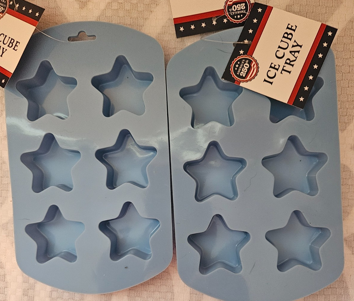 Lot Of 2 Blue Patriotic Star Silicone Ice Cube Tray Set Party Decor 4th Of July
