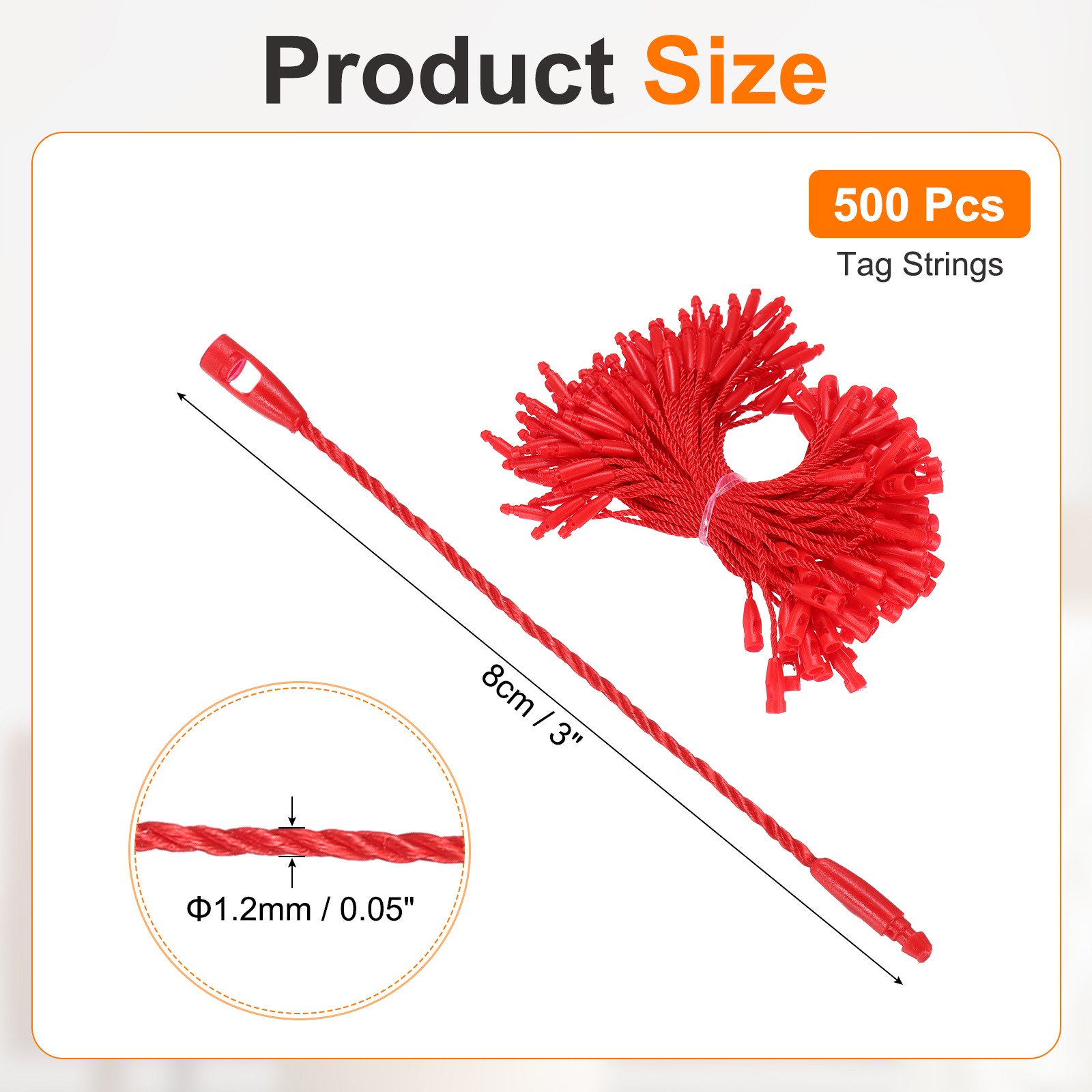 500 Pcs Polyester Hang Tag String 3" Snap Lock Pins Loop Fastener, Red
