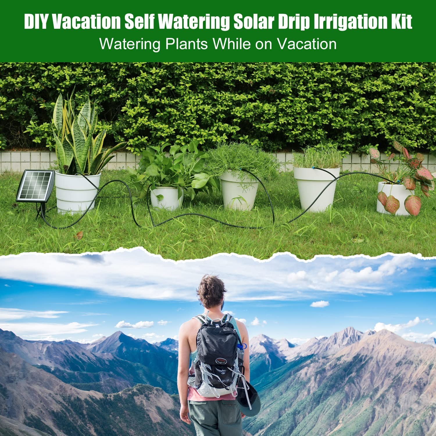 Solar Automatic Drip Irrigation Kit System, Solar Powered Auto Easy DIY Water...