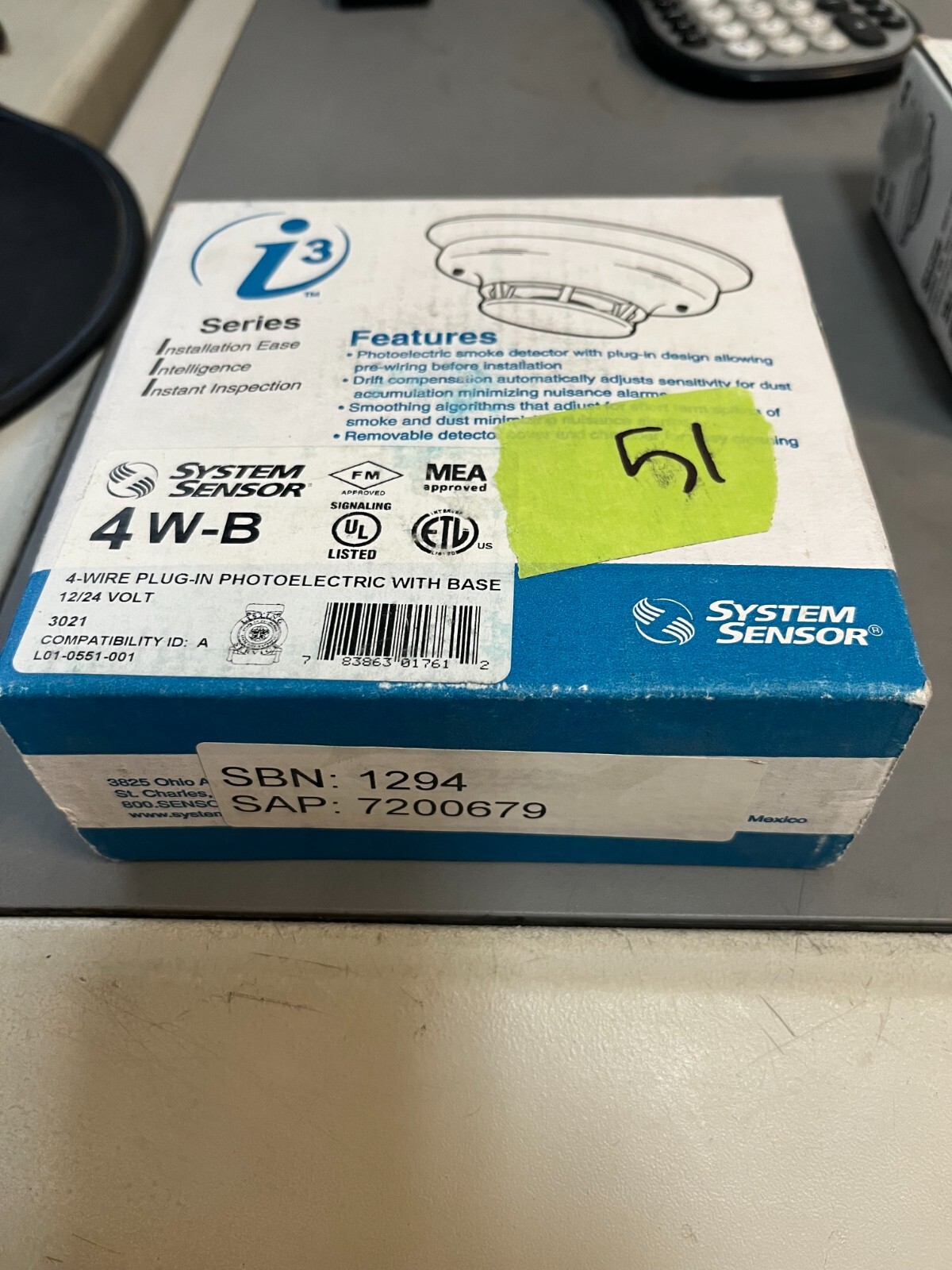 System Sensor Photoelectric I3 Smoke Detector (4W-B) New