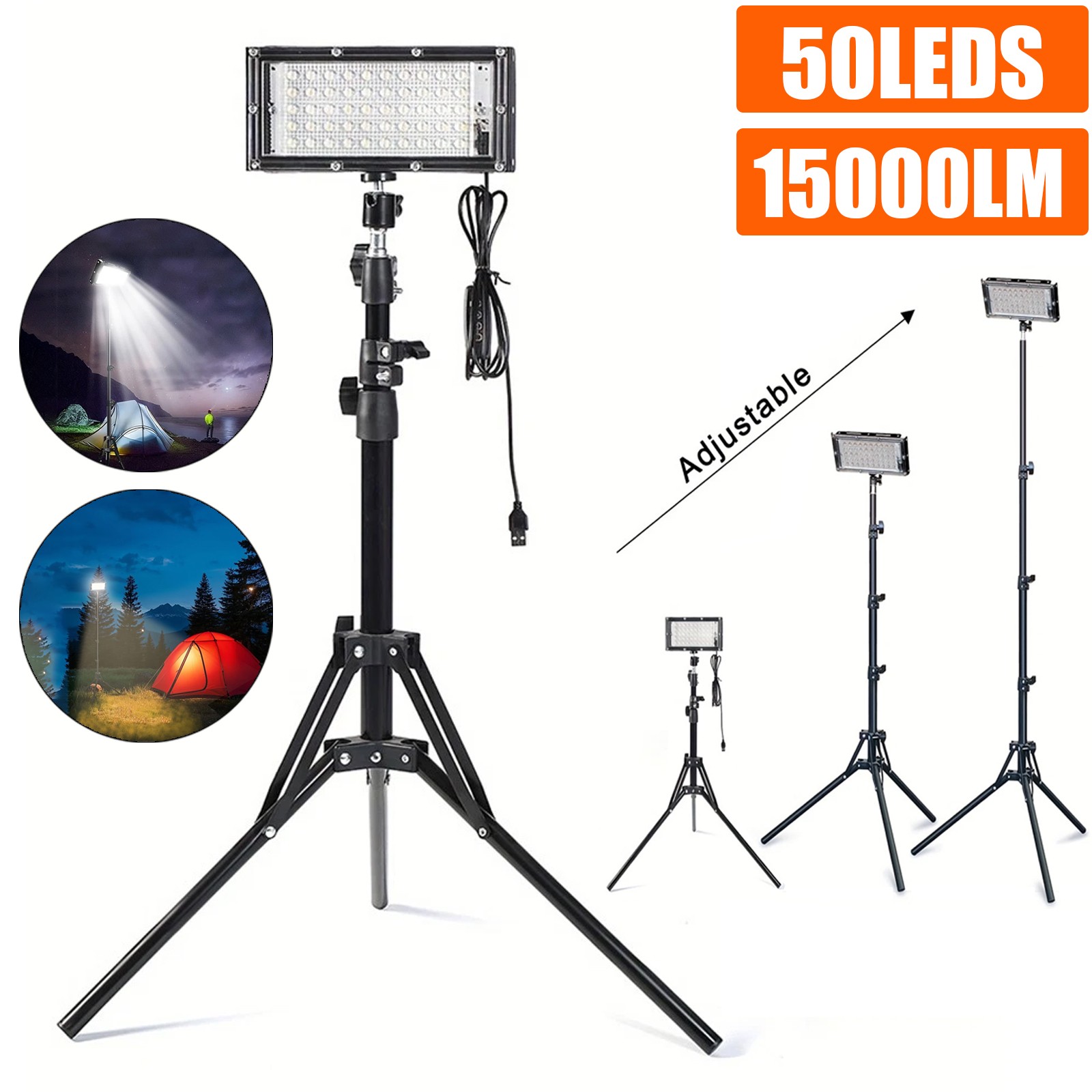15,000LM Camping LED Work Light with Tripod Stand Base, Portable LED Flood Light