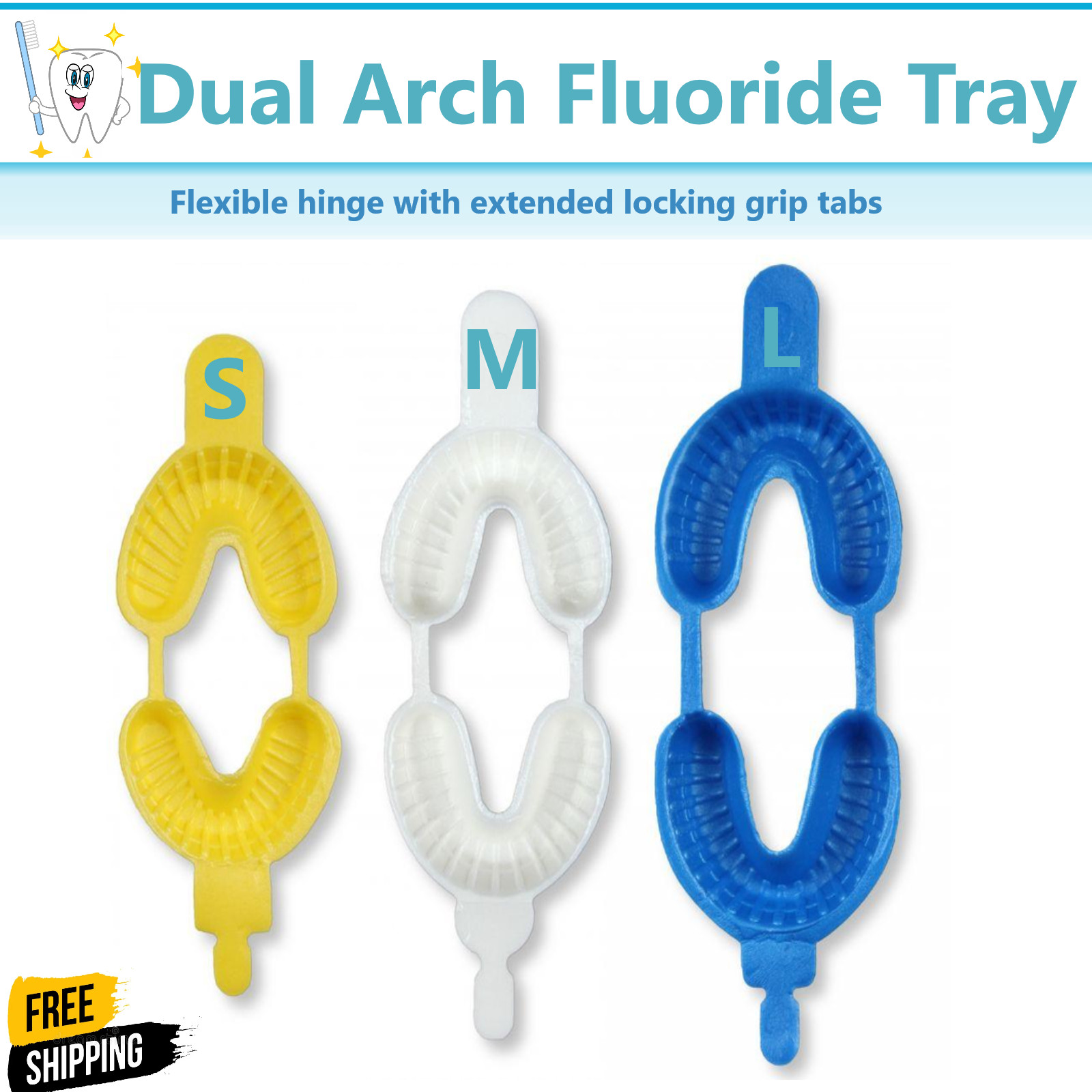 Disposable Dental Fluoride Trays Dual Arch Tray for Gel Foam S/M/L (2PCs=1 Pair)