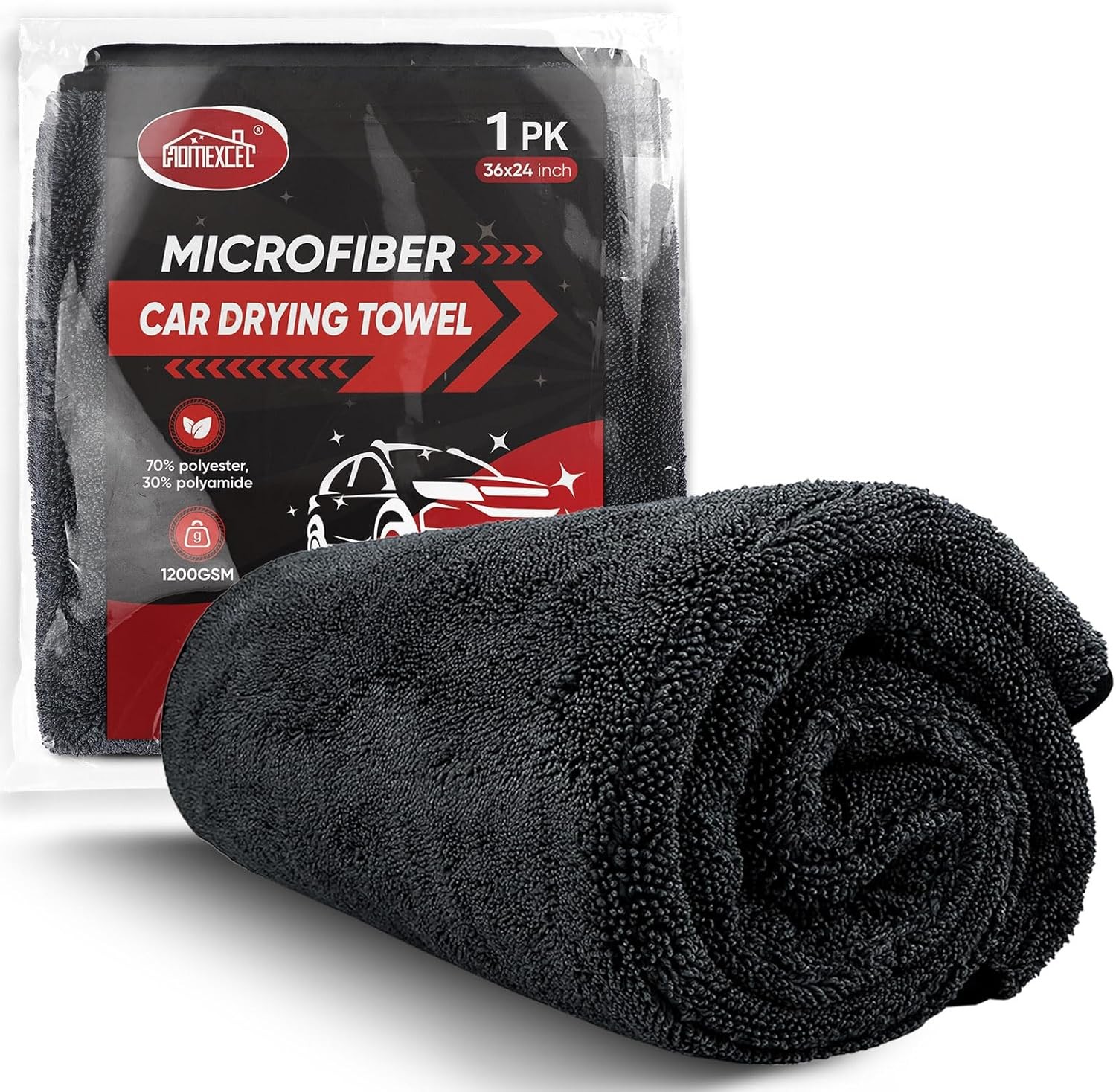 HOMEXCEL Car Drying Towel (36"x 24"), 1200GSM Ultra 36 x 24 Inch, Dark Grey