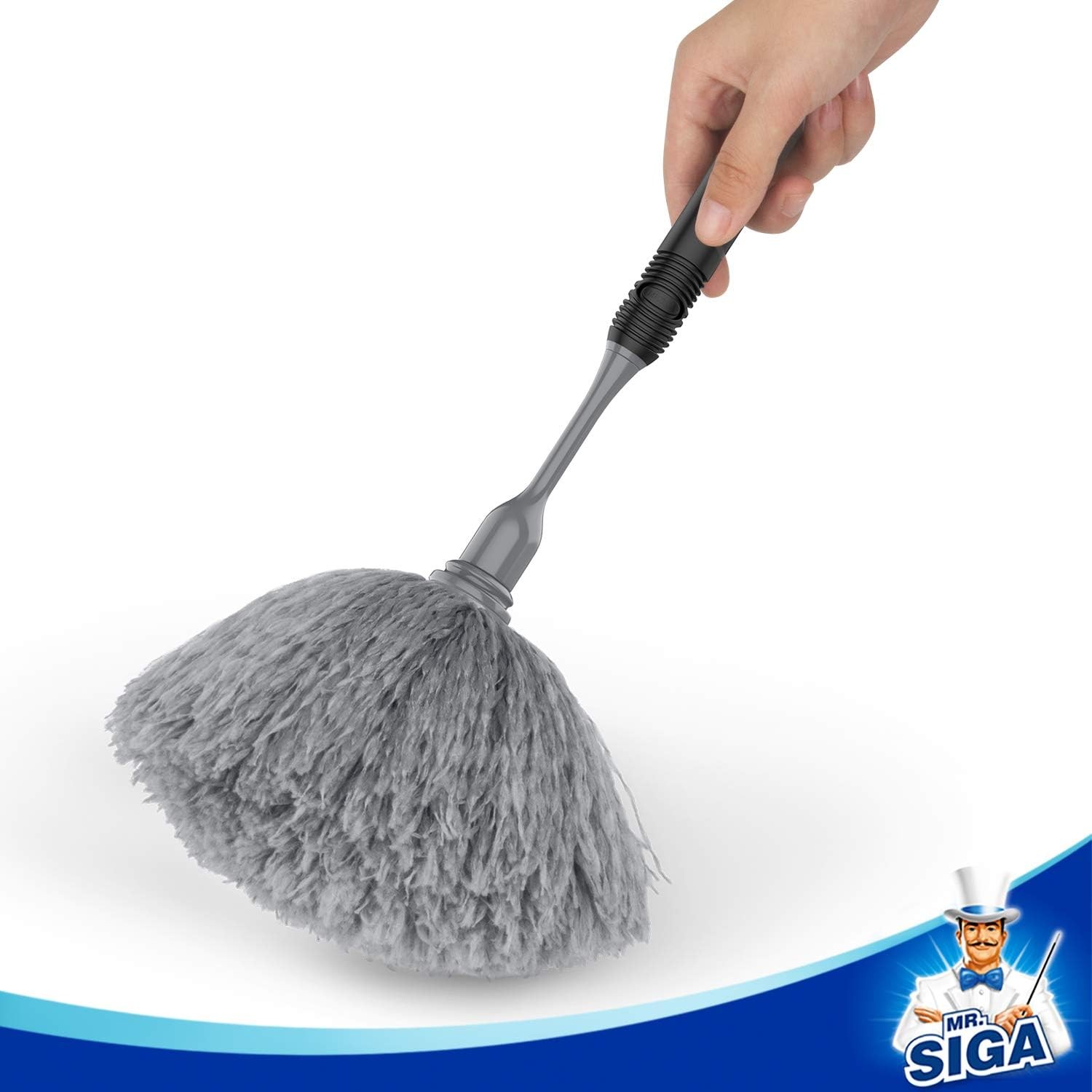 Microfiber Delicate Duster, Non-Slip Handle with Detachable Washable Head Gray