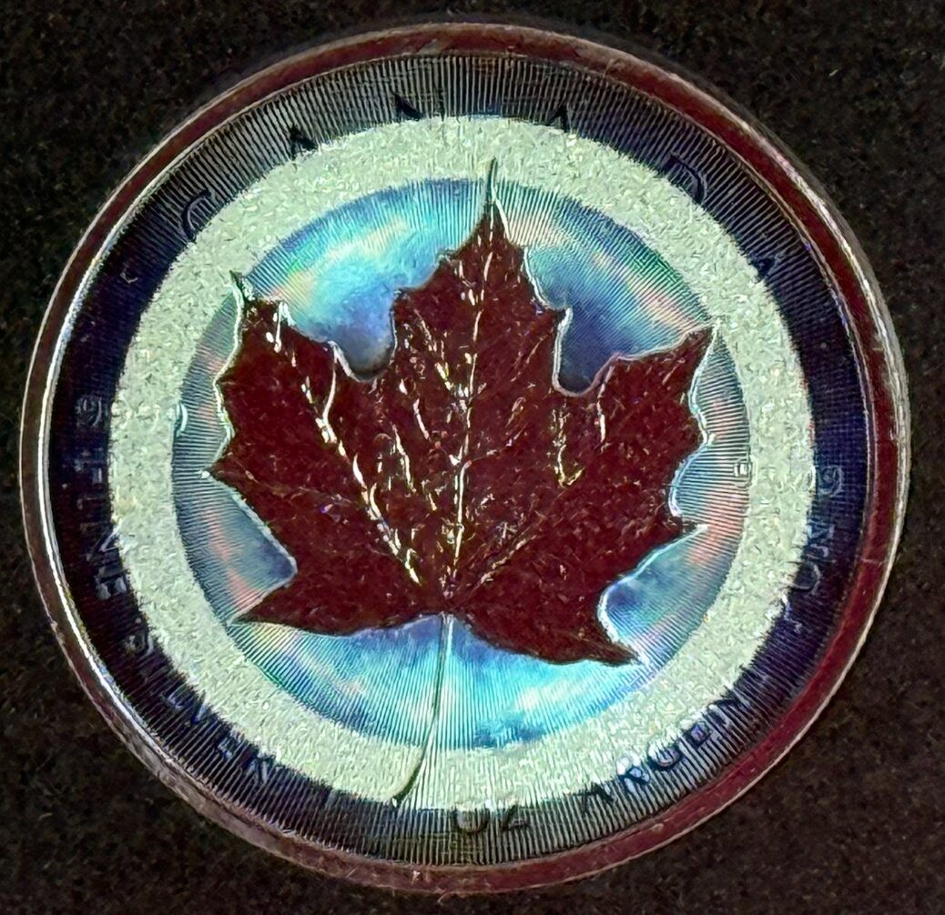 2026 Canada Maple Leaf Diamond Aura Ring 1 oz Silver Coin