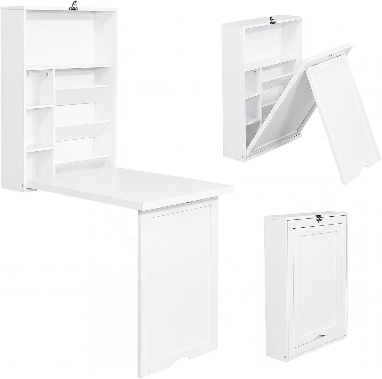 Folding Wall Mounted Desk, Convertible Fold Out Floating Table with Storage Shel