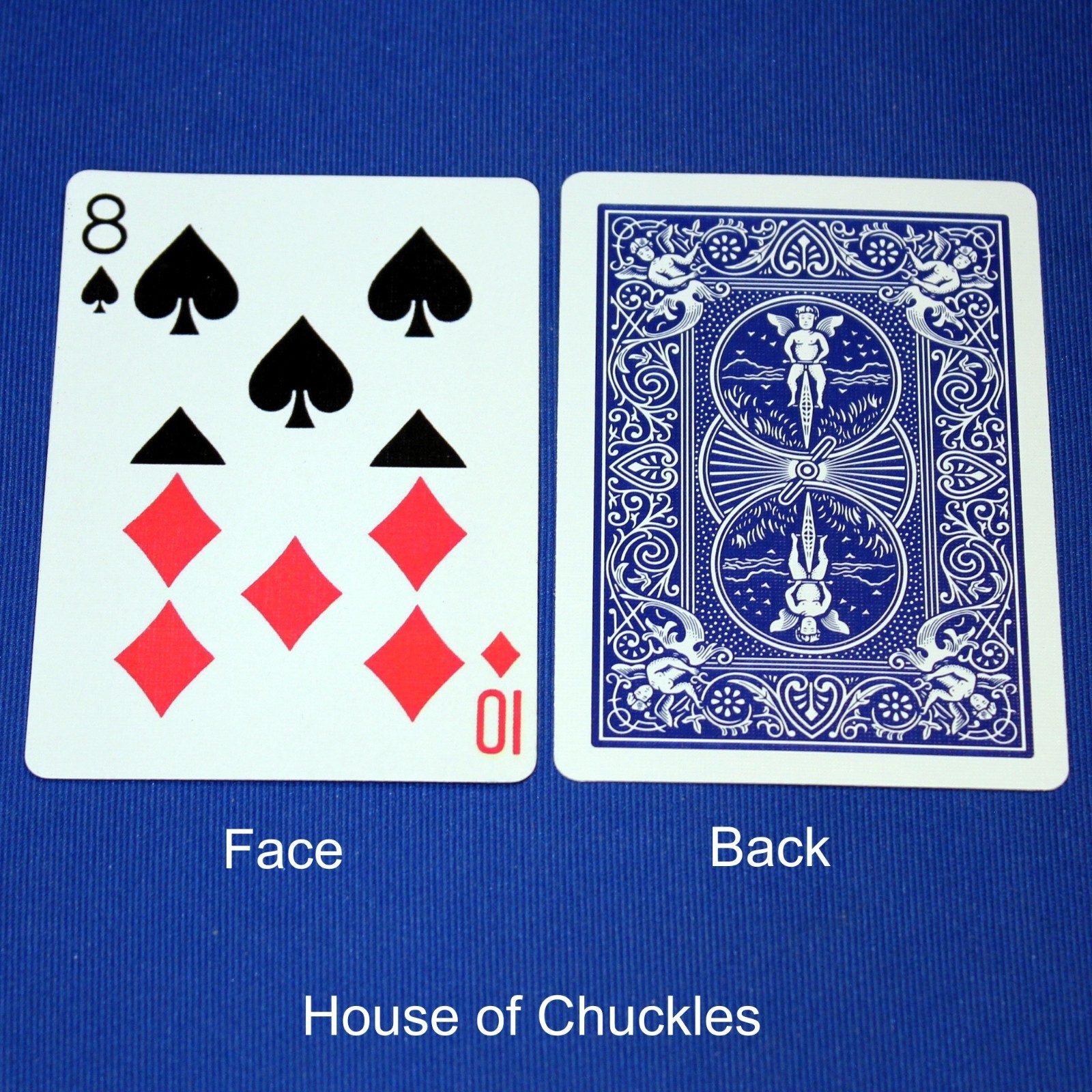 8 of Spades / 10 of Diamonds - Half Horizontal, Bicycle Printed Gaff Card, Blue