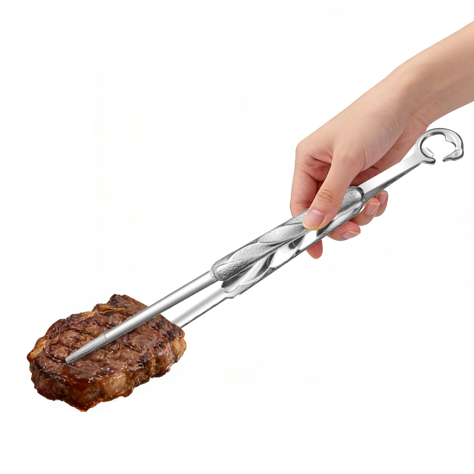 304 Stainless Steel Multi-Function Grill Tong, 12.5" Long-Handled Kitchen Tong