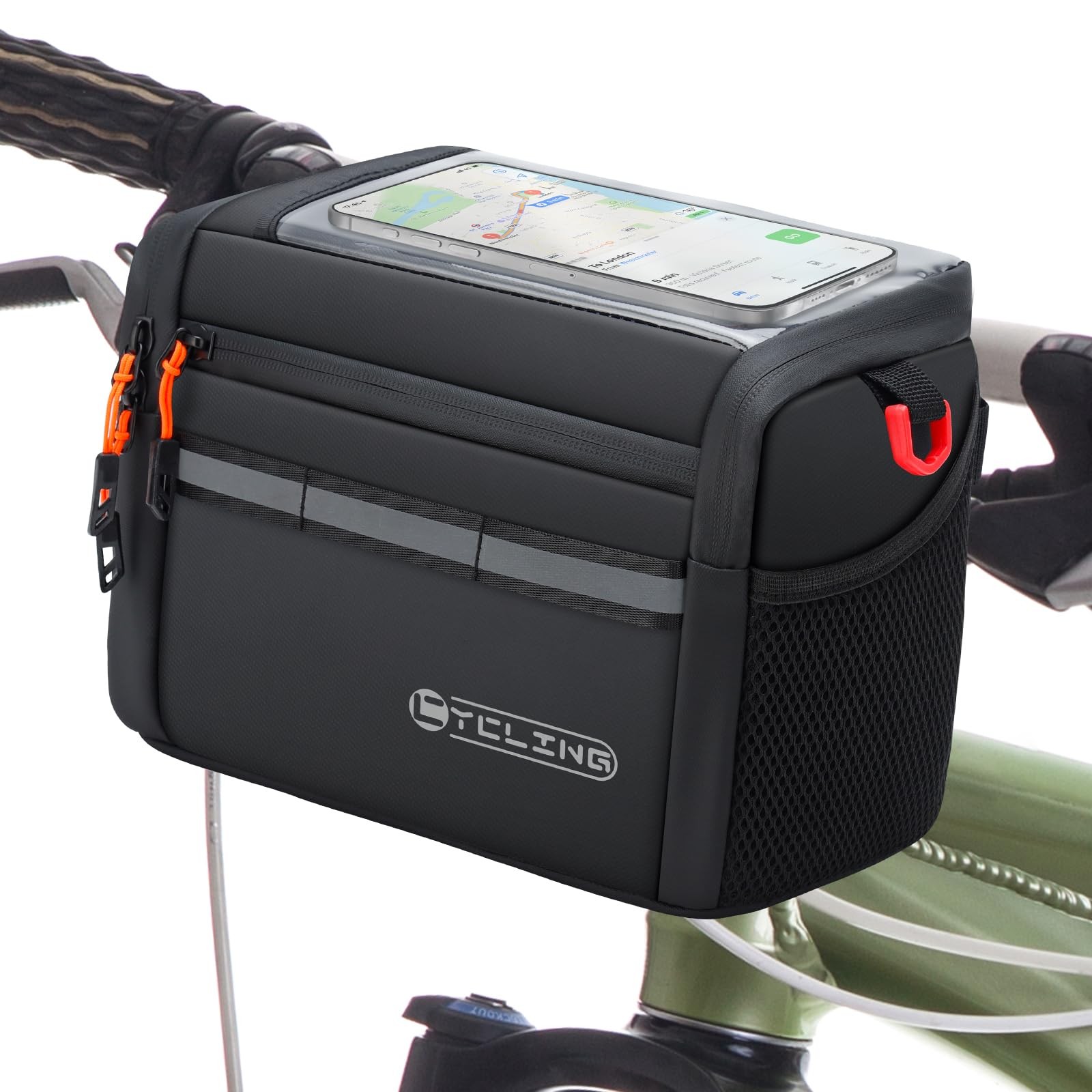 Insulated Bike Handlebar Bag, 4L Capacity Storage Pouch with 7.5" Bike Bag Ho...