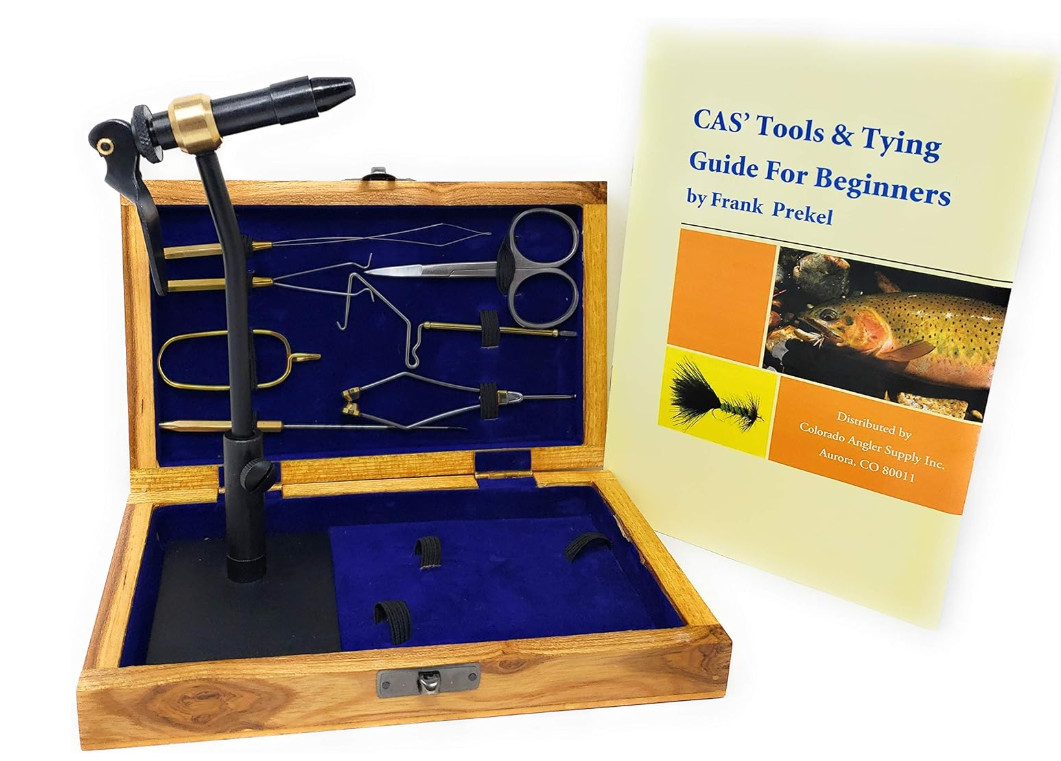 Fly Tying Tool Kit With Wooden Case Vise And 7 Tools For Beginners And Pros