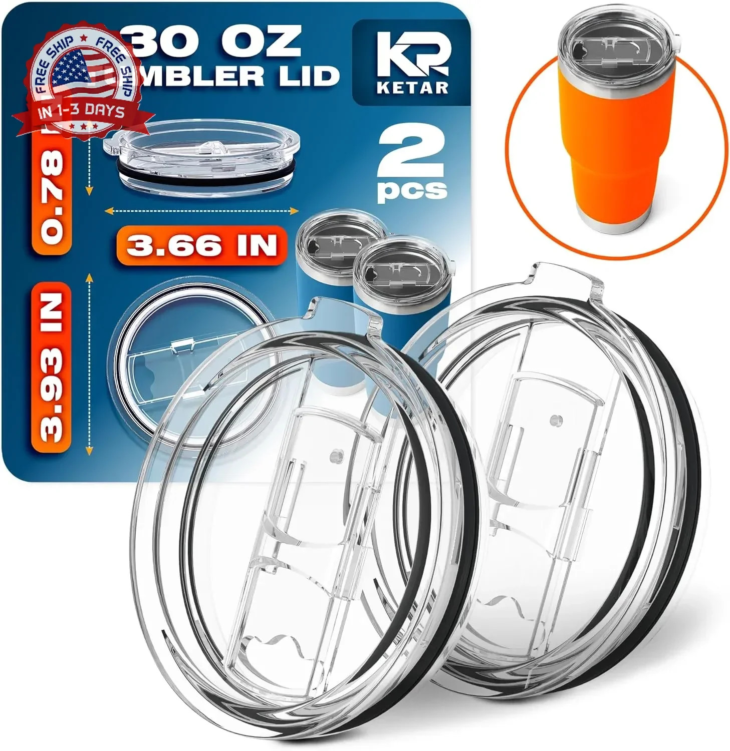 2 Pack Universal 30 oz Tumbler Lids - Sliding Closure Spill-Proof & Splash Resis