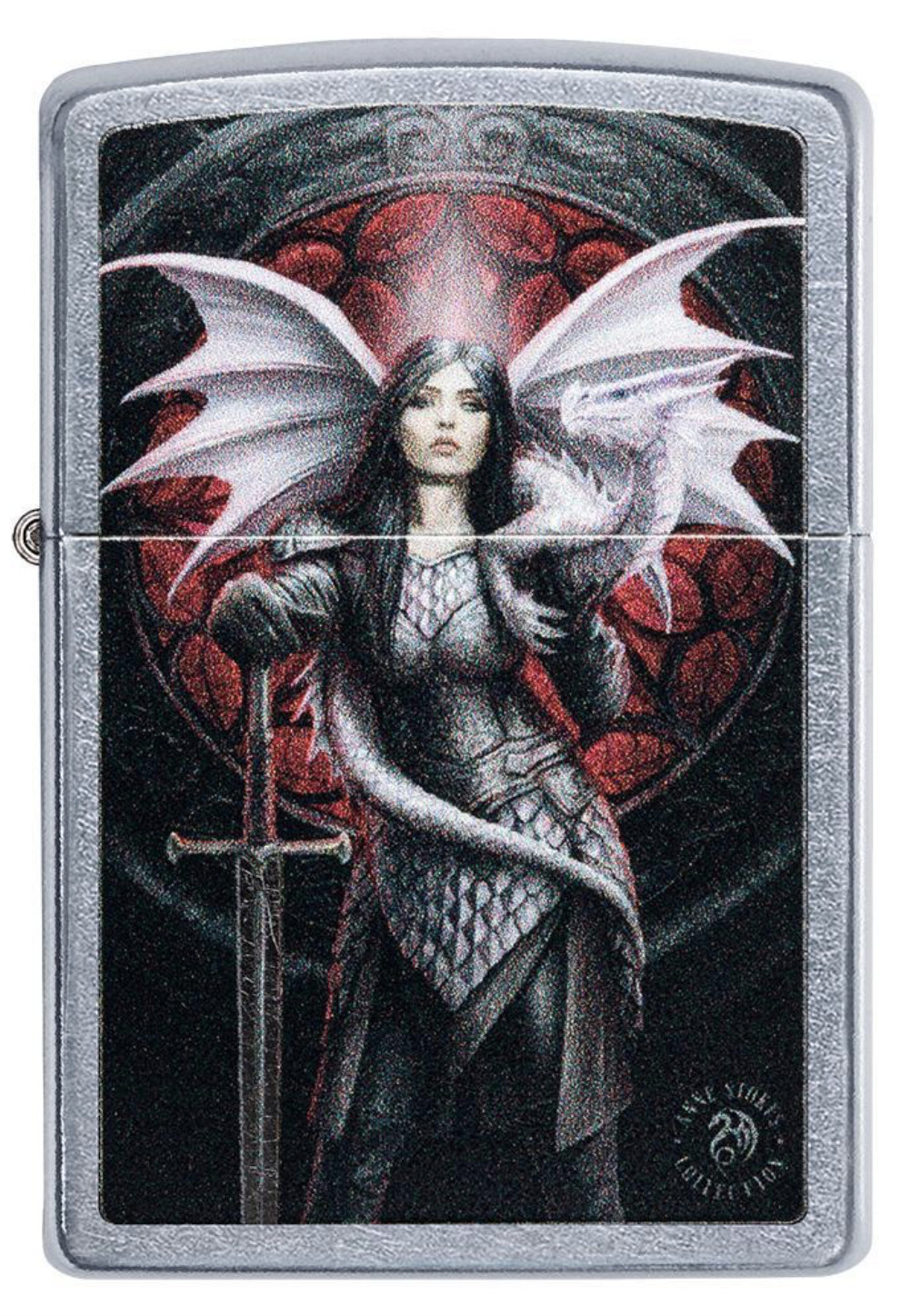 Zippo Dragon Warrior Lighter by Anne Stokes, Street Chrome, 49096, New In Box