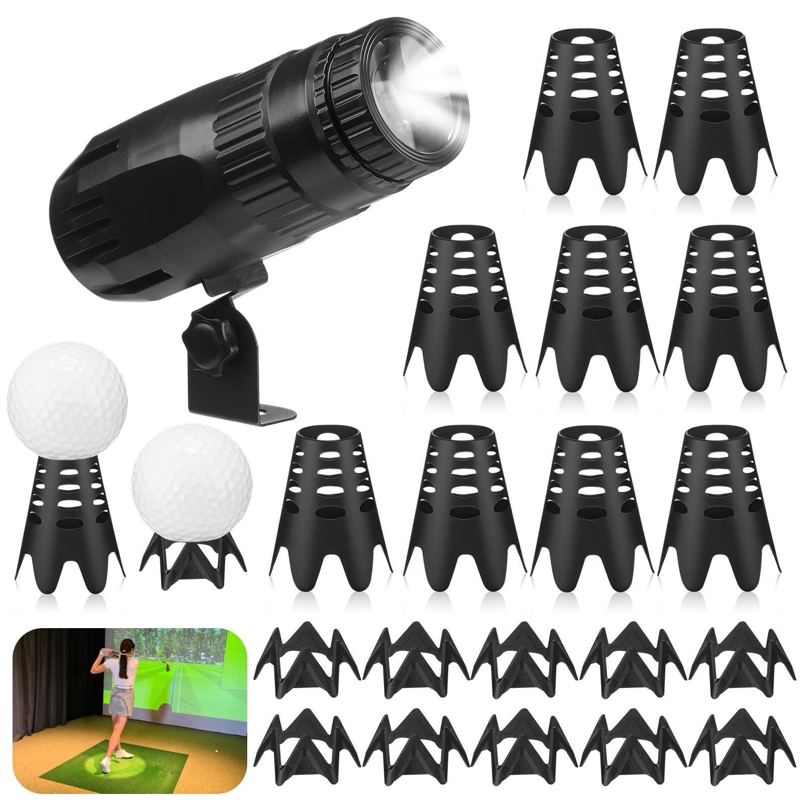 1 Pack Golf Spot Light Indoor Simulator and 20 Pcs Plastic Tees Golf Simulato...