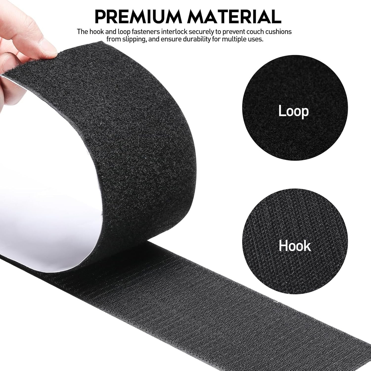 **4.4" x 7FT Heavy Duty Adhesive Hook & Loop Tape Sticky Back Black**