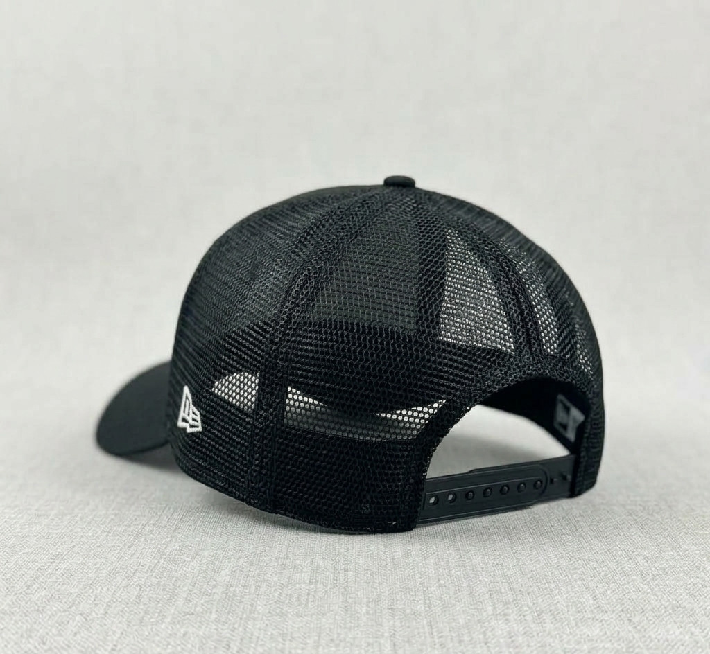 GMC Red Logo Embroidered 9FORTY Trucker Hat Black Mesh Cap Men's