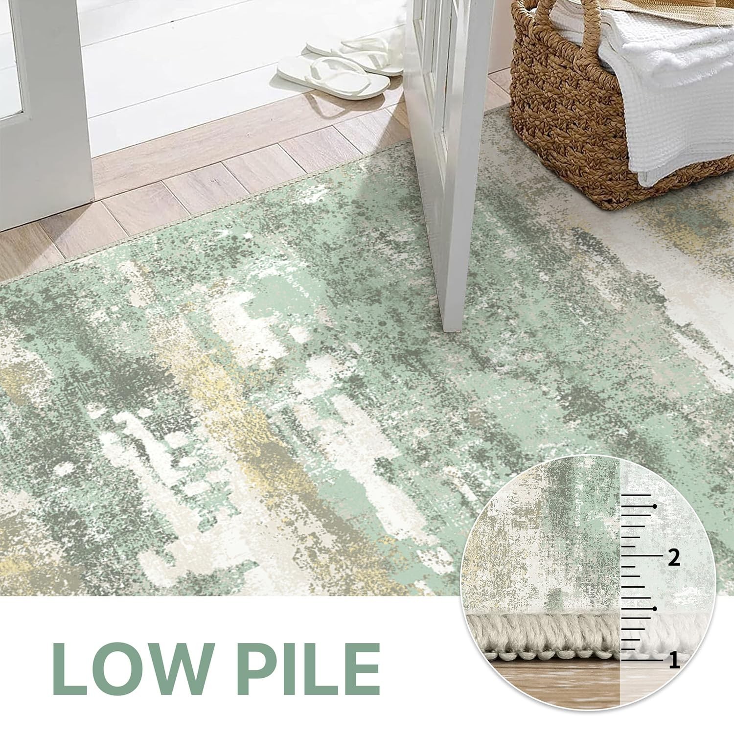 BEIMO Runner Rug for Hallway 2' x 12' (Rectangular), Light Green/Cream