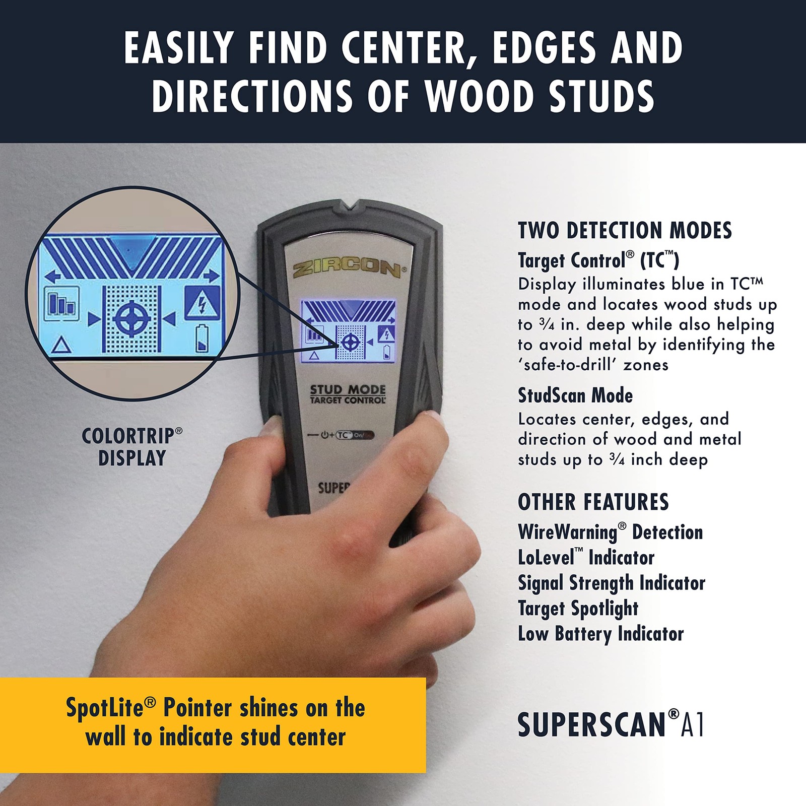 SuperScan A1 Advanced Stud Finder with Target Control and StudScan Mode
