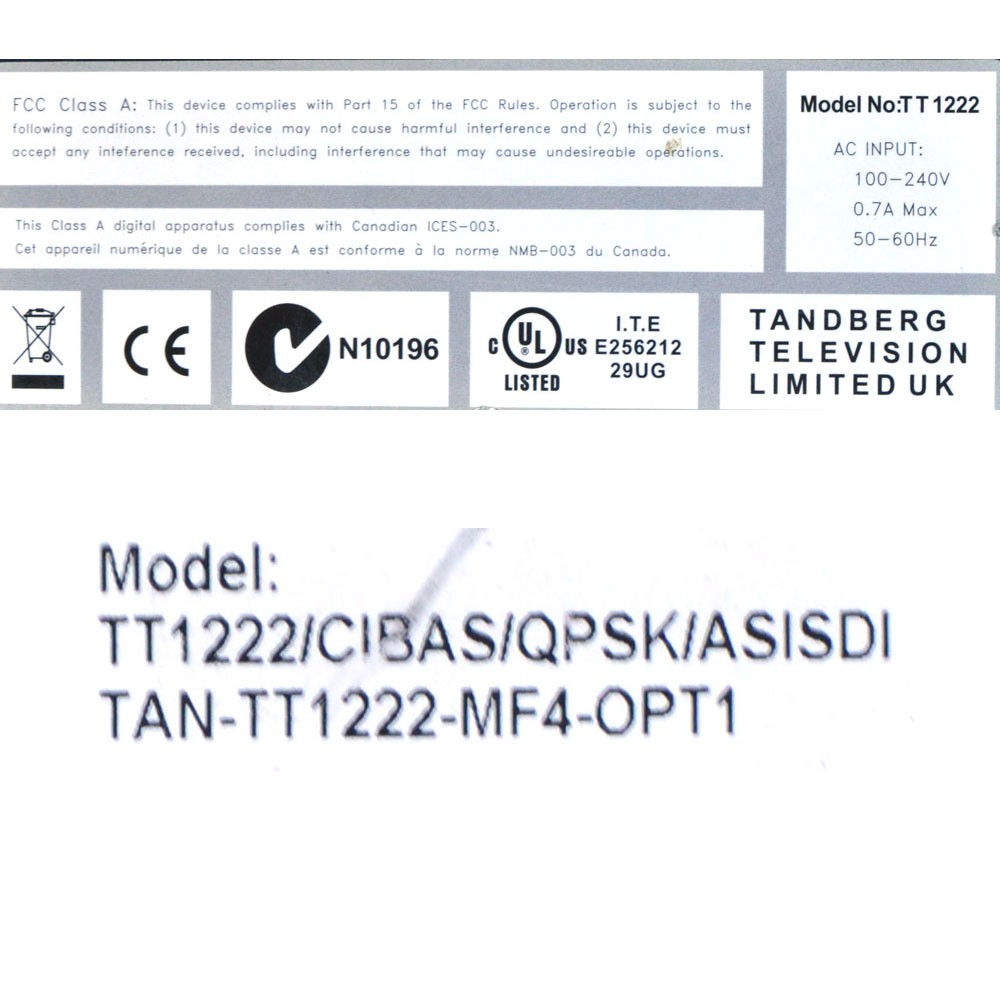 Tandberg TT1222 MPEG-2 Standard Definition Integrated Receiver Decoder 4:2:0
