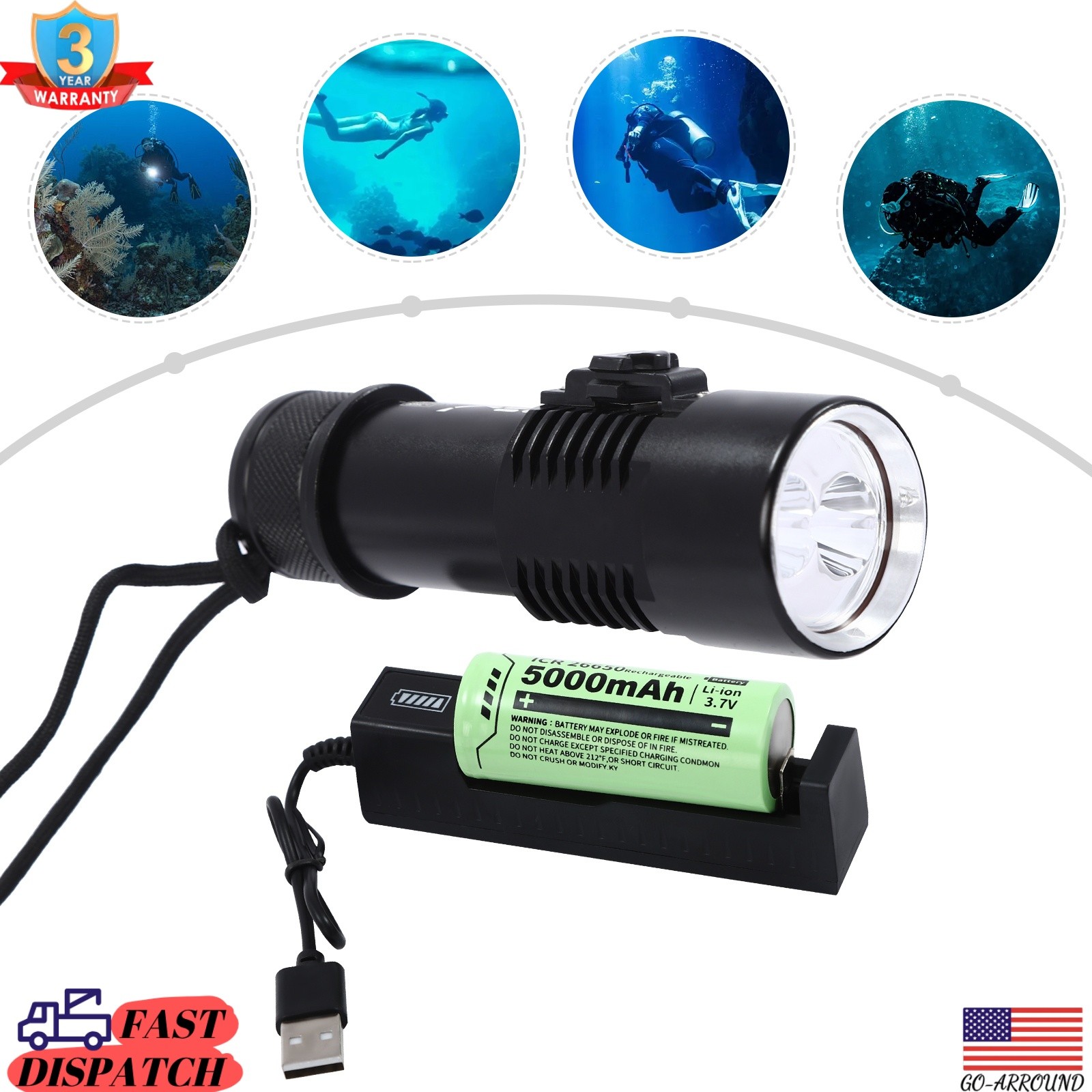 Scuba Dive Light Diving Flashlight Torch Lamp LED 400 Lumen 100m 328ft