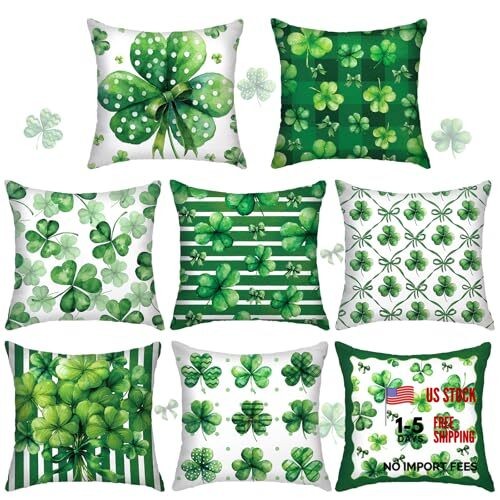 8 Pcs 18x18 Inch St. Patrick Pillow Covers St. Patrick Decor Green Shamrock