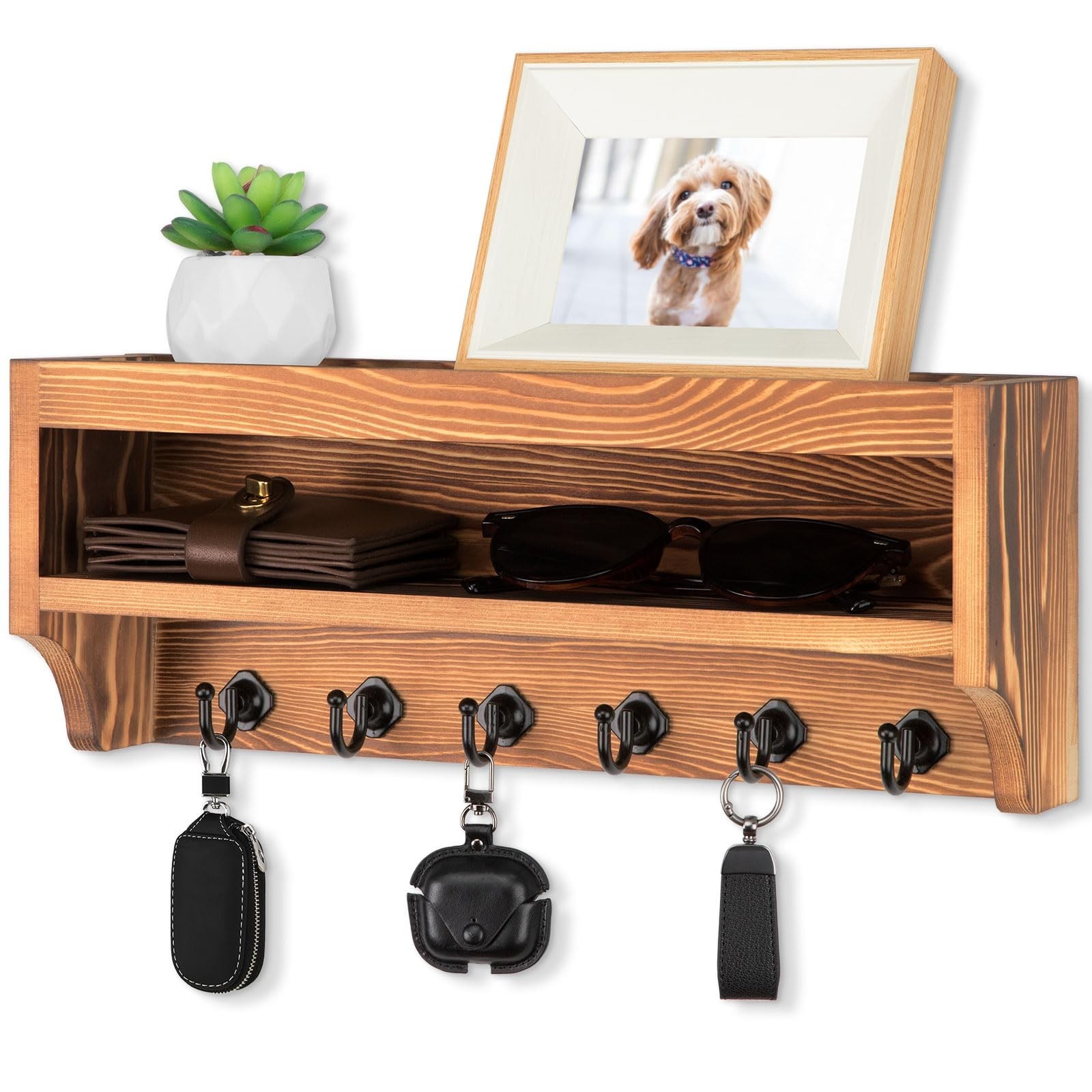 Nekon Key Holder Wall Mount, 12.8" W X 5.6" H X 3.7" D Wall Mounted Key And