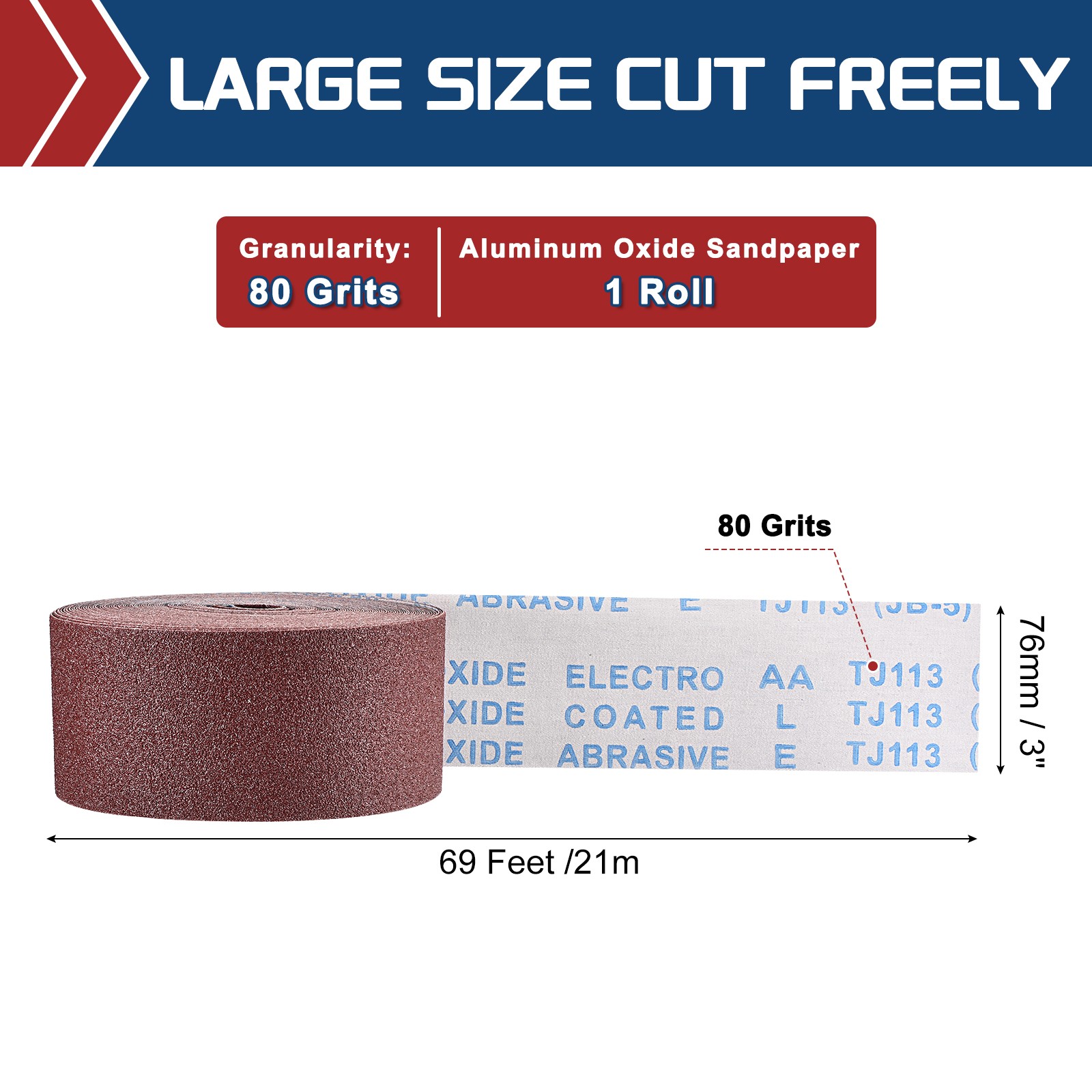 Sandpaper Roll - [3 Inch x 69 Feet 80 Grits] Aluminum Oxide for Metal Auto