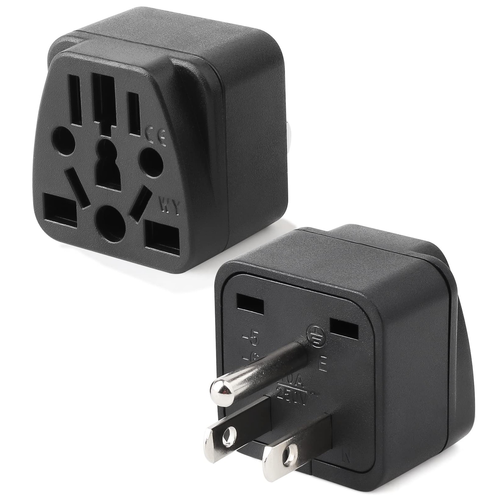 2 Pack US Travel Plug Adapter, EU,UK,AU,in,CN,JP,Asia,Italy,Brazil to Black