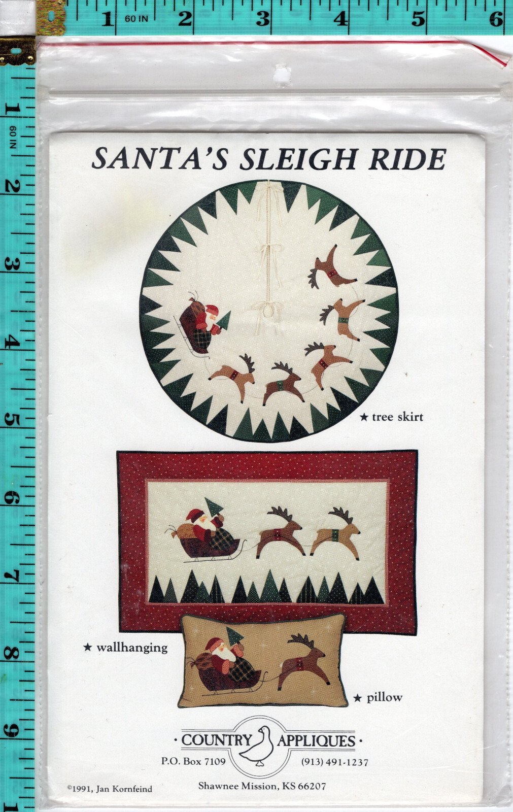 Santa's Sleigh Ride Country Appliques Tree Skirt/Wall Quilt/Pillow Pattern CA-63