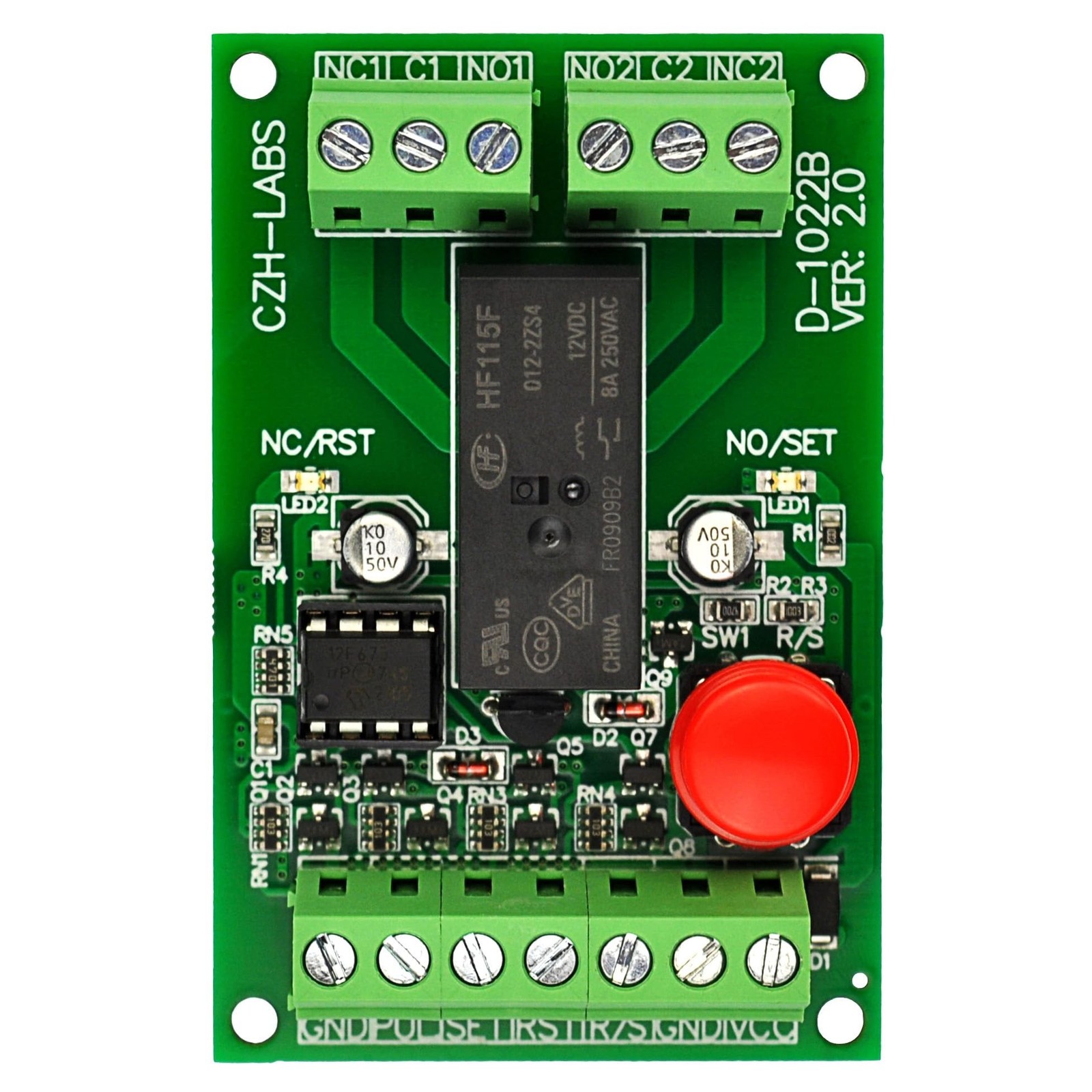 Panel Mount Momentary-Switch/Pulse-Signal Control Latching DPDT Relay Module,...