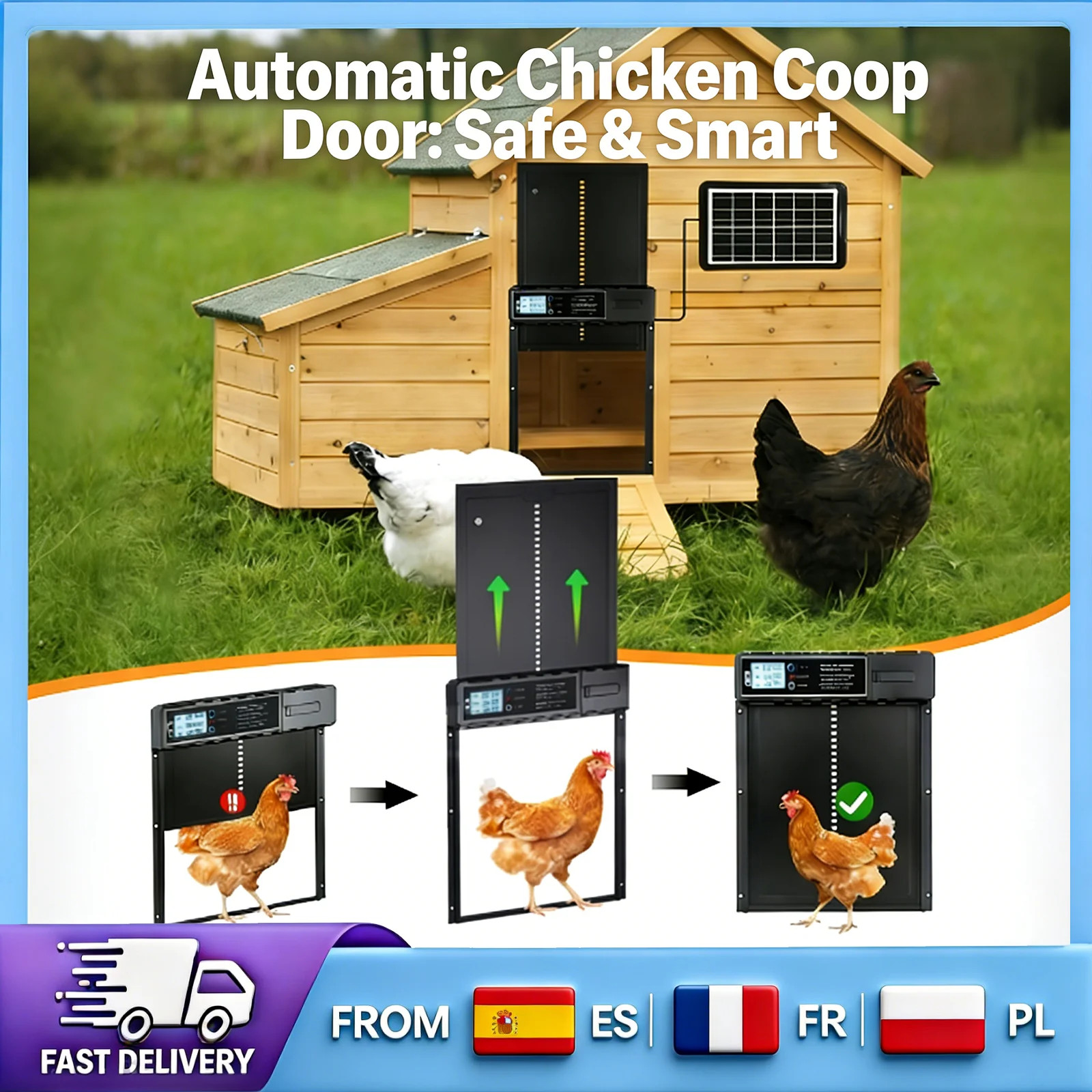 Automatic Solar Chicken Coop Holder Aluminum Anti-Scrush with Timer and Remote