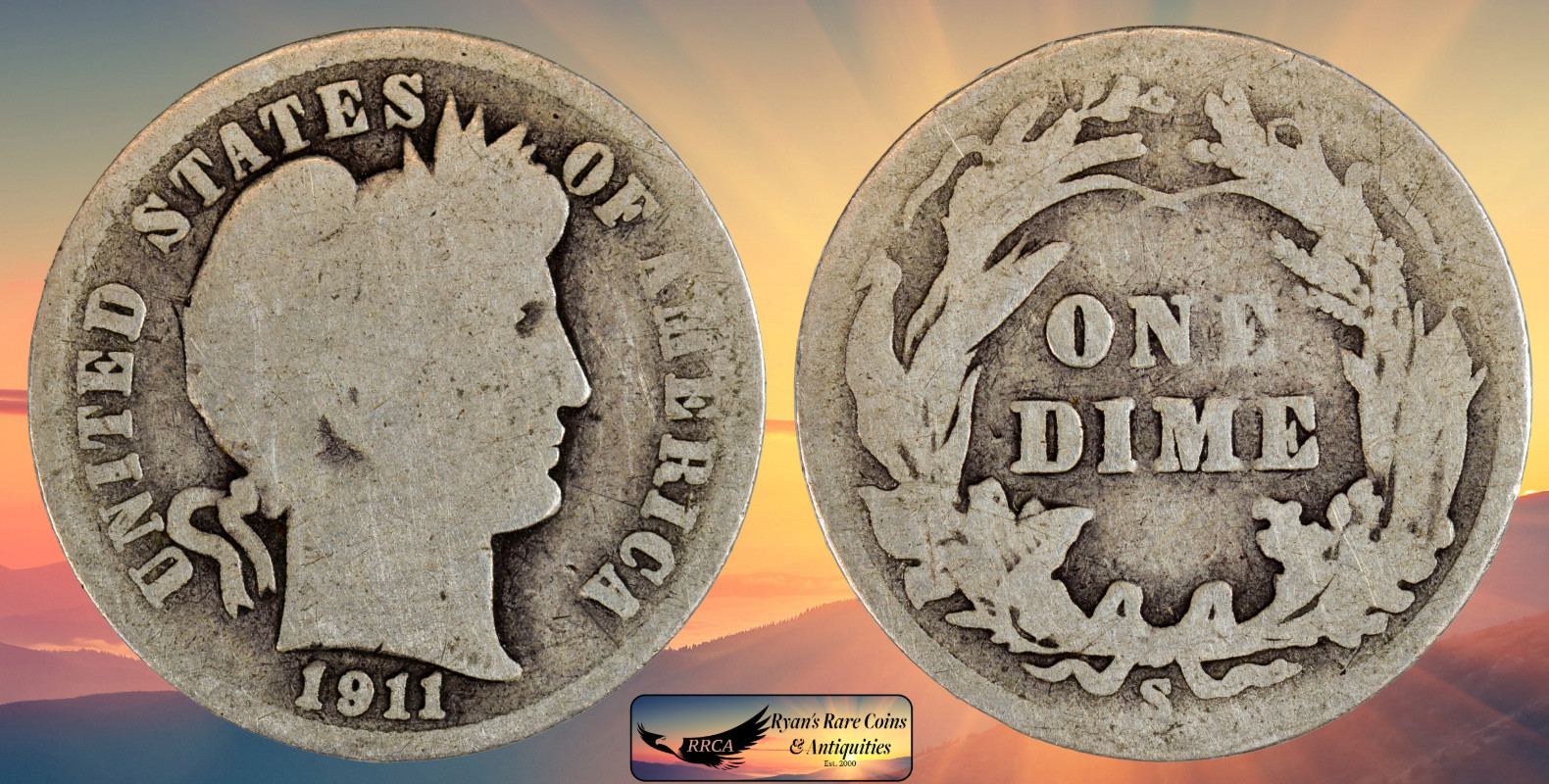 1911 S Barber Dime, Good Condition, Silver, Ryan's Rare Coins & Antique, C8760