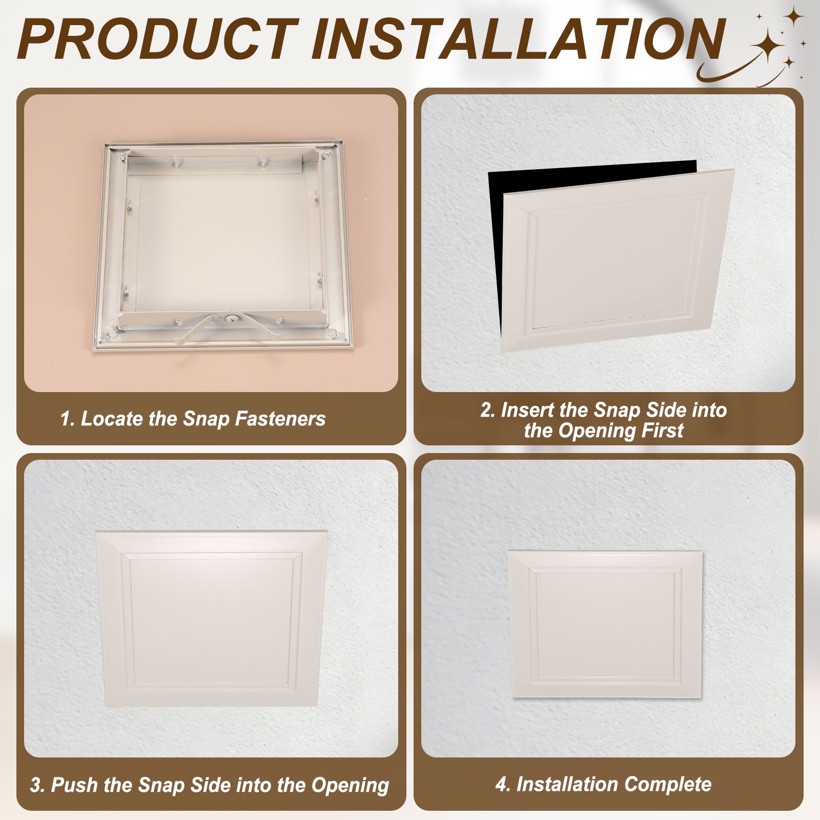 Access Panel (4" x 4") Plumbing Access Door Clip-on Installation, Gray