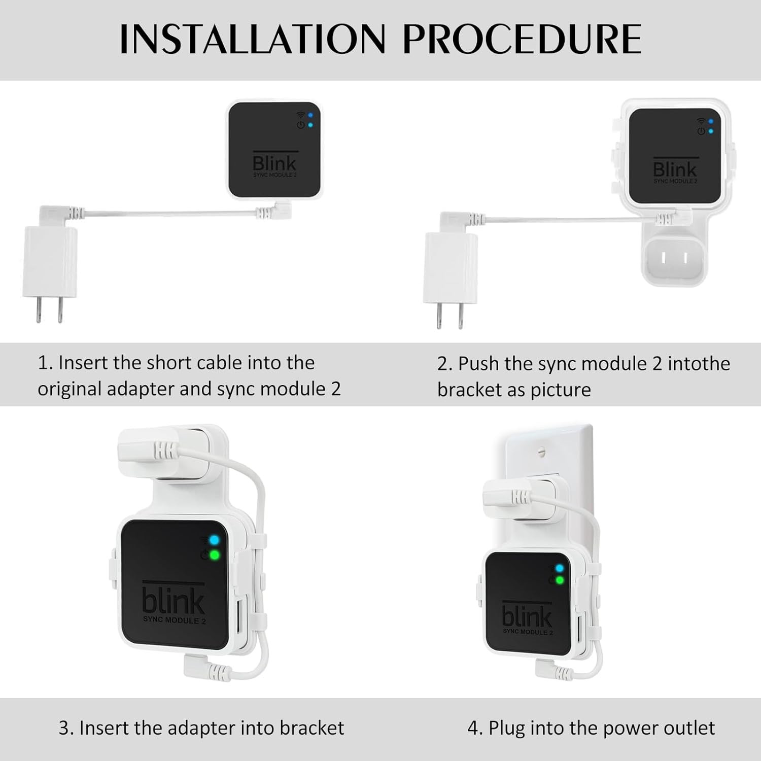 Outlet Wall Mount for Blink Sync Module 2 - Space-Saving Bracket with Short Cabl