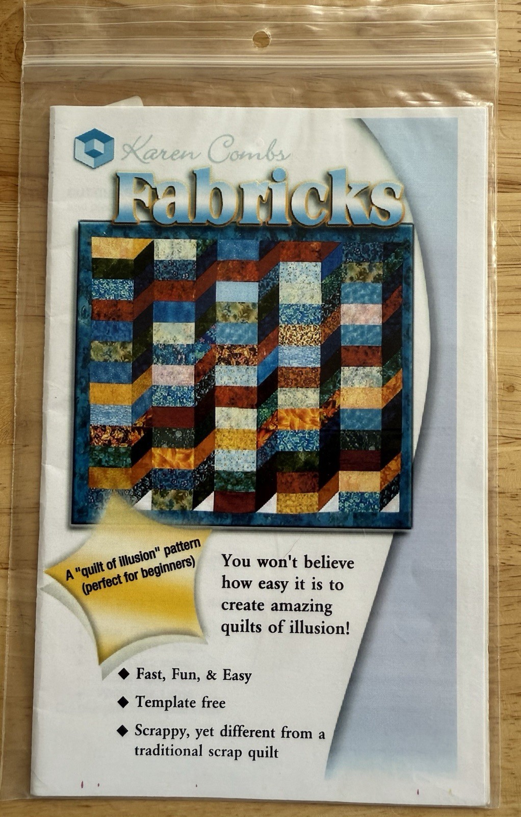 Karen Combs Fabricks Quilt Of Illusion Pattern Perfect For Beginners 50”x44”