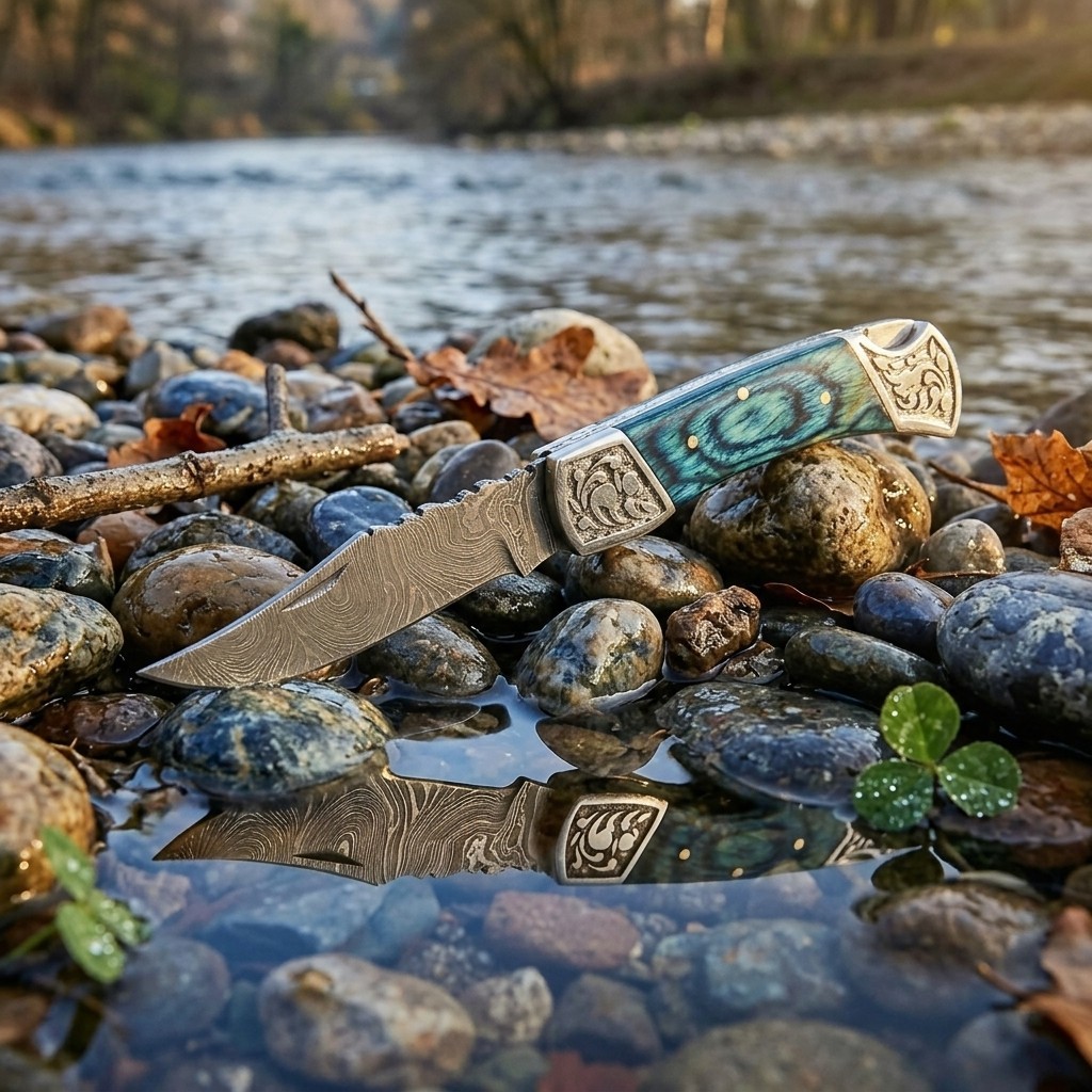 Custom Handmade Damascus Steel Folding EDC Pocket Knife Orange Grey Handle, 6.5'