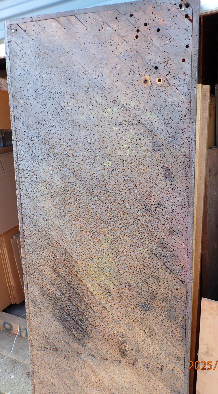 VINTAGE LARGE INTERESTING LOOKING WORKBENCH TOP  83-1/4 X 30-13/16 X 2-1/2 THICK