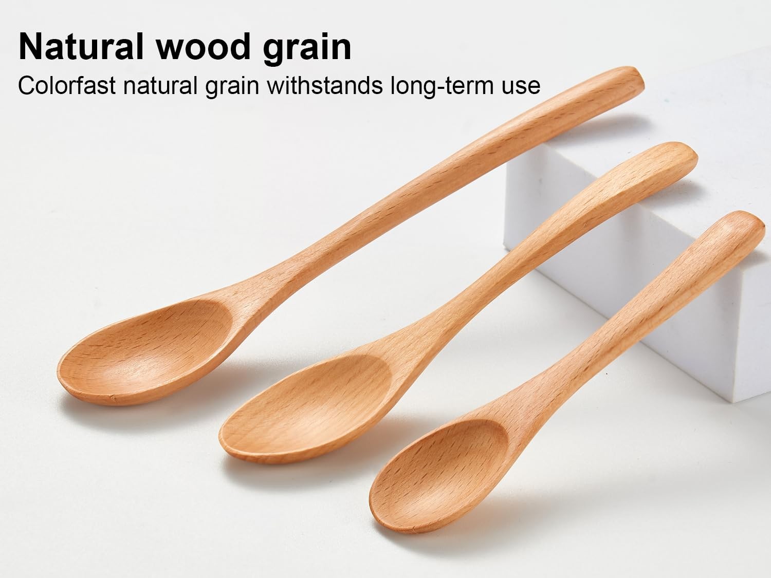 6 Piece Small Wooden Spoons Set - Premium Beech Multiple Sizes, Light Brown